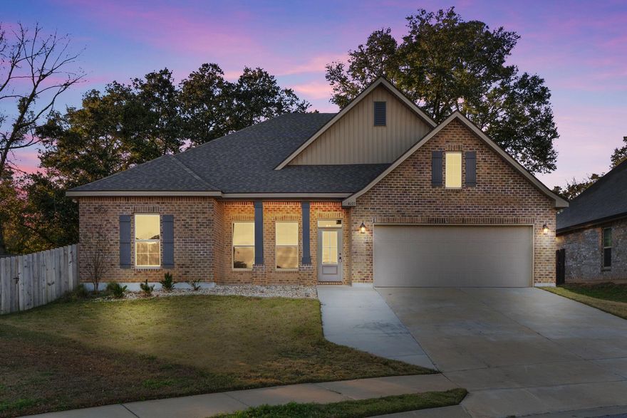 Built in 2023 and loaded with upgrades, this stunning 4-bedroom, 2-bath home offers 2,314 square feet of modern comfort in the desirable Southern Palms neighborhood. Thoughtfully designed with LVP flooring throughout and quartz countertops in every space, the home blends style and durability. The spacious primary suite features a beautifully tiled separate shower and framed mirrors, creating a spa-like retreat. Additional highlights include a separate indoor laundry room, a convenient drop zone/mud area at the garage entrance, and an attic with pull-down stairs providing excellent extra storage. Outside, enjoy an extended driveway, upgraded landscaping with lush grass, and a fully fenced yard for privacy. The fabulous back patio is a true standout, featuring a built-in fire pit and an amazing saunaperfect for unwinding and relaxing after a long day. A storage shed adds even more functionality. Ideally located close to shopping, dining, and everyday conveniences, this home offers the perfect balance of luxury, comfort, and everyday practicality.