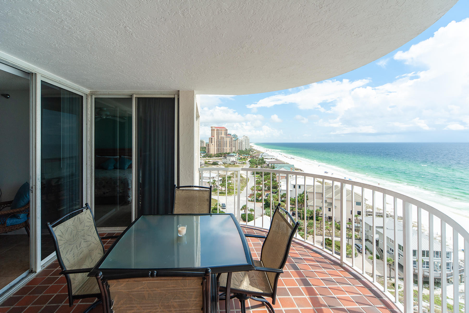 A Gulf front large two bedroom unit in a gated, tennis community. One of the bedrooms is large enough for two double beds with room to spare. Master has private door to gulf front balcony. The open living/dining and kitchen allow great views of the Emerald water. Located on the 12th floor right off the elevator allows easy access to covered parking. Gulf front views are fantastic and complex is located in Miramar Beach between Scenic 30A and Destin . While all information and dimensions are believed to be true and accurate, buyer should verify.