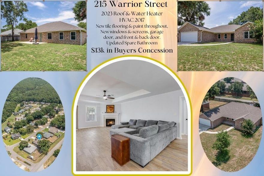 **New Price Reduction, $10000 buyers' credit, & $2000 in preferred lender credit, both to use towards closing costs, prepaids, and rate buy down** Don't miss out on this move in ready craftsman charmer! Everything is already done for you in this home. Roof and water heater updated end 2023, HVAC updated in 2017, new paint & tile flooring throughout, 1 bathroom upgraded, new windows/screens, new garage door, and new front and back doors. This home has that open. airy split floorplan, with a large living space. The property also has a large, flat, fenced in backyard with a storage shed. Add your own personal charm on this blank canvas!