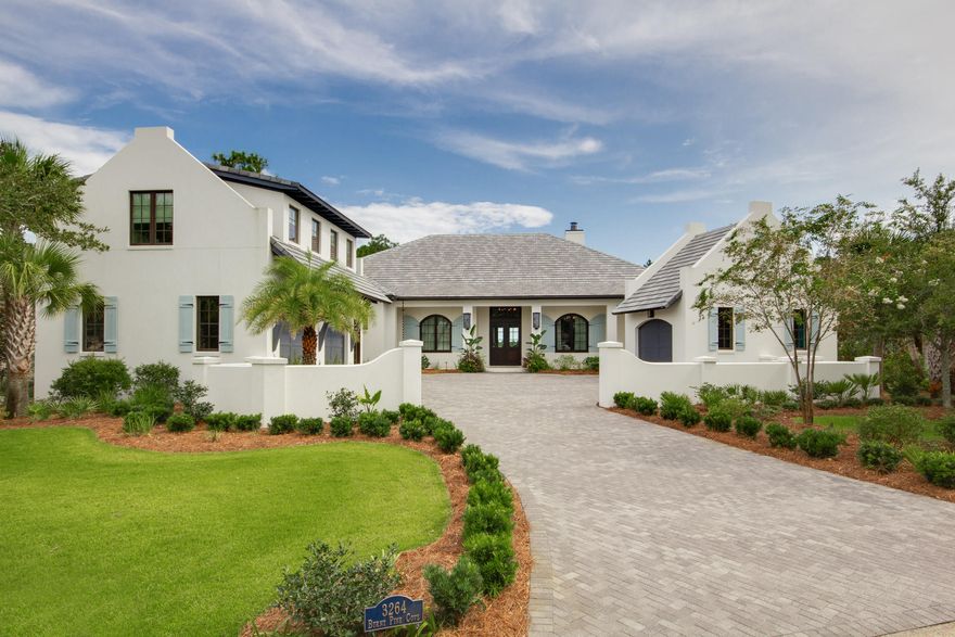Modern touches of Pecky Cypress wood, Quartzite countertops, Coral Stone terraces and Marble accents create this Bermudan-style home. Built in the exclusive Burnt Pine Community within Sandestin Golf and Beach Resort, this home has beautiful curb appeal and a coastal elegance that is unlike any other home in the community.Spend your time hosting and entertaining in the gourmet kitchen space with custom cypress cabinetry, a Wolf range, Sub-Zero fridge and quartzite countertops. Hang out in the family room with a wet bar, raised Pecky Cypress beamed ceilings and a beautiful stone fireplace. Lounge poolside in your private heated saltwater pool and outdoor entertainment area with summer kitchen and grill overlooking the green and the fairway of the beautiful 16th hole of the golf course.