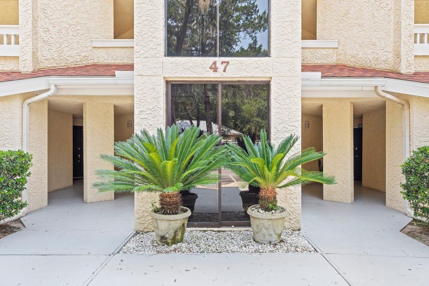 Waterfront!! First Floor studio condo. Walk out your back door to paradise. Beautiful, fully Furnished, extremely well kept.   This could be your primary home or a great short- or long-term vacation rental!! Private back porch for entertaining, grilling or dolphin watching. Manicured lawns, water, sewer, building maintenance, all taken care. Very low Hoa with so much included.  You really need to see this one!