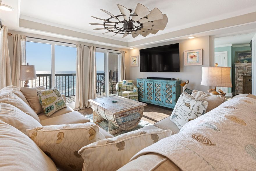 'CURRENTLY UNDER CONTRACT, SELLER WILL CONSIDER BACKUP OFFERS'Welcome to your newly renovated coastal retreat at Pinnacle Port in Panama City Beach! This stunning 3-bedroom, 3-bath condo boasts numerous custom updates that set it apart from the rest. Step into a space that feels brand new, with rare 10-foot ceilings created by moving the air conditioning ducts to the edges, giving the illusion of a modern tray ceiling. Throughout the condo, you'll find custom plantation shutters, elegant French doors on every closet, and premium finishes such as granite countertops in the bathrooms and quartz in the kitchen. The kitchen is outfitted with all-new appliances, while the luxurious walk-in shower features river rock flooring, adding a spa-like touch. A full-sized washer and dryer make beach li