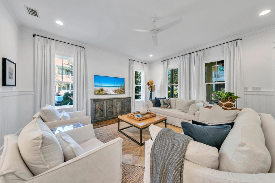 Welcome to 'Stay Salty', a beautifully updated five-bedroom, four-and-a-half-bath home located on a highly sought-after corner lot in the WaterColor community. Professionally designed by Three Dog Design and sold fully furnished with a four-person golf cart, this property comfortably sleeps 12 and has been extensively upgraded throughout. A true turnkey opportunity for luxury living or high-performing short-term rental ownership.The open, light-filled floor plan features high ceilings and coastal-inspired interiors. The spacious living and dining areas flow into a custom kitchen with quartz countertops, stainless steel appliances, and a large island with seating. The main-level primary King suite offers a spa-style bath, while upstairs includes additional king and queen suites, a double-queen room, a twin bunk nook with a closet, and a secondary living area.
Outdoor spaces include a screened patio, covered front porch with grill, upper balcony (off the upstairs king suite), and expansive side deck surrounded by mature landscaping. The home includes a garage suitable for the golf cart or a small vehicle, plus driveway parking for two vehicles.
Rental performance is exceptional, producing $130,508.05 in 2024 gross income and $153,251.76 already booked for 2025, with new reservations coming in daily and lots of owner use! Over 49 five-star reviews and a 12% repeat guest rate year-to-date highlight its proven appeal.
Owners and guests enjoy full access to WaterColor's top-tier amenities including resort-style pools, tennis and pickleball courts, trails, parks, and the private WaterColor Beach Club. Just minutes from Seaside, 30A dining, and the Gulf, this corner-lot home combines design, comfort, and strong investment potential in one of 30A's most desirable neighborhoods.