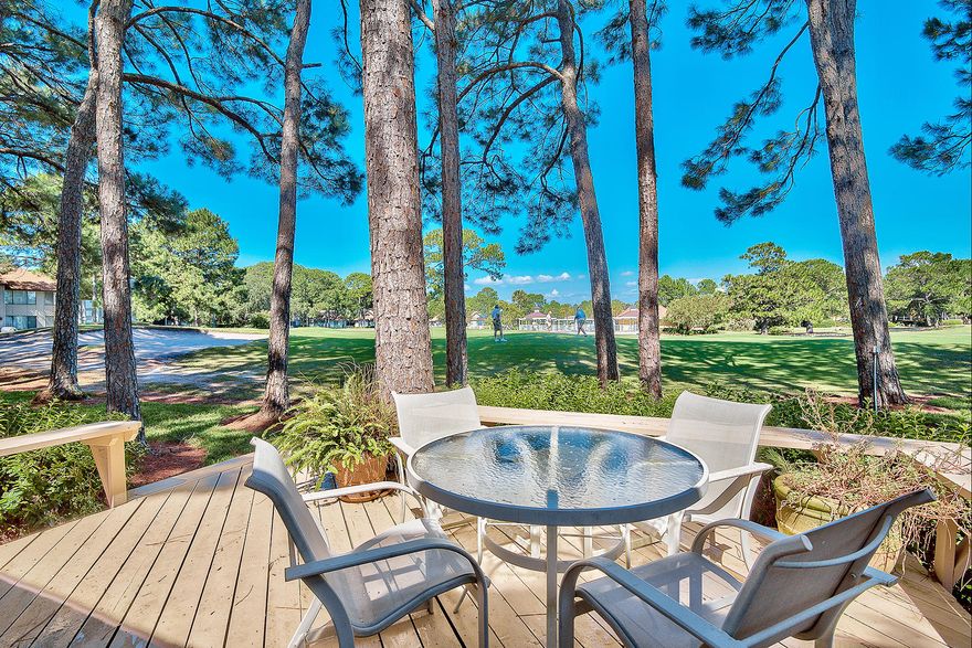 This amazing vacation home sits on the 7th green of the Links Golf Course in the Sandestin Golf and Beach Resort. Seller installed new, stainless steel kitchen appliances in January 2016. This attached-single family home features 3 bedrooms and 3 full bathrooms. Having never been rented by the current owners, this property is in excellent condition. A new storage shed was added onto the house so storing all your beach gear, bikes and coolers is a breeze. On the first floor, there is a conveniently located bedroom with a full bathroom. The open living, dining and kitchen are great for entertaining and family get togethers. The living room features a fireplace and access to the back patio, which looks over the golf course and onto the bay beyond.