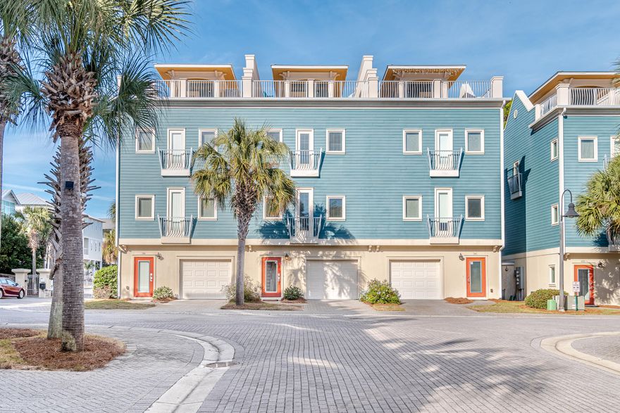 This elegant and immaculately maintained townhome in the gated community of Coastal Dunes offers a beach lifestyle of ease with a prime location just steps to beach access at Ed Walline Park, the 30A bike path, Shunk Gulley restaurant and the Gulf Place Town Center. One of only 13 upscale townhomes with a community swimming pool, enjoy space for all with 4 bedrooms, 4 bathrooms and a spectacular 4th floor terrace with Gulf & community views. This home is freshly painted and beautifully appointed with easy-to-maintain tile floors on the first story, hardwoods on the second and third stories, crown molding, tiled bathrooms, and a bright and open kitchen with granite counters, a large island and stainless steel appliances. This would make a fantastic primary residence or rental property!
