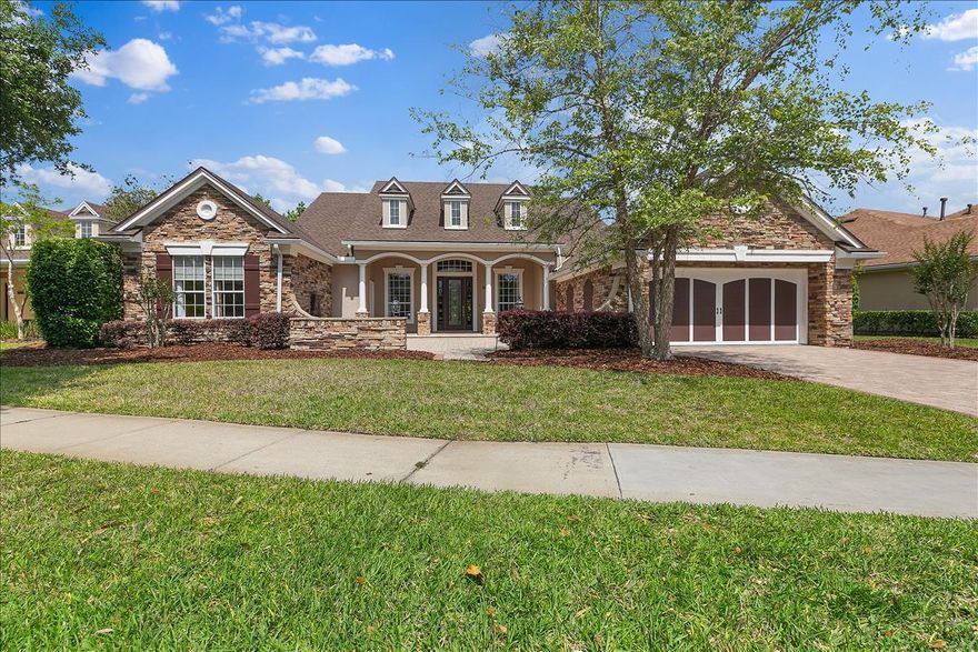 Welcome to the entertainer's paradise, where luxury meets functionality and class. Beautiful exterior features bring warmth upon entry to the intimate courtyard with water feature. This sprawling, executive home boasts over 4,000 square feet with 3 bedrooms, 4.5 baths and upstairs bonus room currently serving as 4th bedroom with private en suite, walk in closet and covered balcony. The grand foyer opens up to the formal dining room and executive office. The open floor plan allows the spacious living room, with gas fireplace, kitchen and breakfast nook to flow freely for entertaining. The bonus space just off the kitchen is perfect for an office with built in desk.