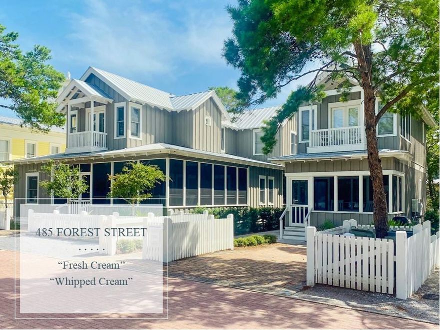The residential property located in the attractive urban village of Seaside Florida is available to a purchaser seeking an unparalleled flexibility of balance between personal home, vacation rental and investment property. The offering comprises two freestanding two-story timber cottages on one generous-sized lot about 1000-feet setback from the Gulf of Mexico along the popular tourist 30-A corridor in the northwest Florida panhandle. Each cottage has its own access, parking, porches, and interior areas. Each may accommodate the owner's family, with an independent rental party in the adjacent cottage, or may be rented to two unrelated parties, or may be combined as a rental to one extended party. The ''main house'' cottage provides five bedrooms, four and half baths, two screened
