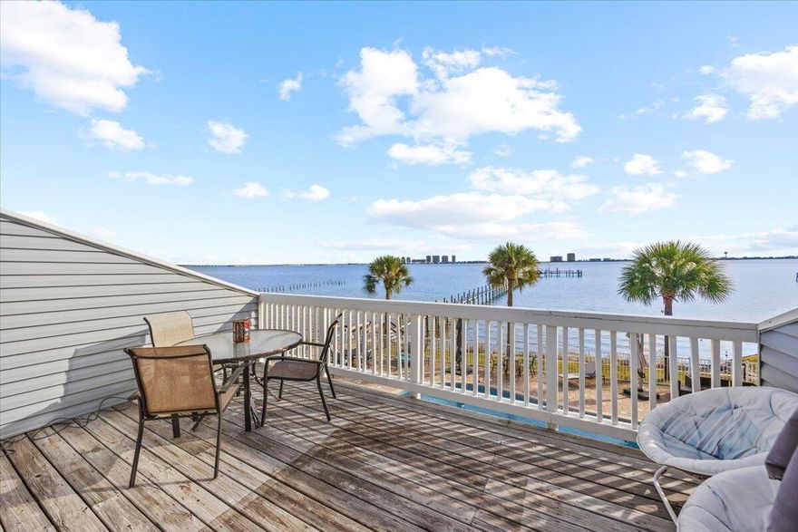 Experience coastal living at its finest in this beautifully maintained 2-bedroom, 3-bath waterfront townhome in the heart of Navarre. Situated directly on the sound, this residence offers breathtaking, unobstructed water views from the main living areas and primary spaces. Step inside to an inviting open layout featuring tile and hard-surface flooring throughout, ideal for low-maintenance living. The spacious kitchen boasts solid wood cabinetry, stainless steel appliances, glass-front uppers, and an oversized breakfast bar perfect for entertaining. Large windows along the back of the home fill the dining and living areas with natural light and showcase the sparkling blue water just steps away Upstairs, both bedrooms offer generous closet space and private bathrooms. A third full bathroom on the main level adds convenience for guests. Major systems are recently updated, including a newer roof (approx. 4 years) and HVAC (approx. 3 years) for peace of mind.

Enjoy resort-style amenities including a waterfront pool and your own deeded boat slip, providing instant access to boating, paddleboarding, and sunset cruises right from your backyard. Multiple outdoor seating areas and a spacious balcony ensure you never miss the incredible sunrise and sunset views that make this property truly special.

