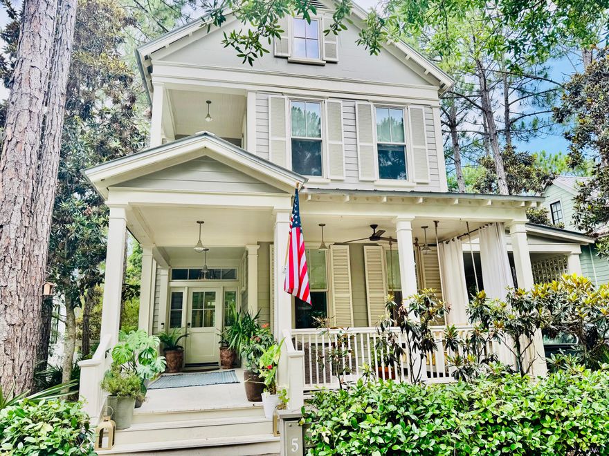 This charming updated Watercolor home was custom designed by Historical Concepts and features 3 large bedrooms with En Suite baths, an inviting open concept layout ideal for entertaining, an updated kitchen with Thermador Appliances. Wood flooring, Shiplap Walls & Crown Molding throughout and multiple covered porches. The OVERSIZED backyard is spacious enough to add a pool and carriage home. The Preserve area behind the home offers serene views from every window. are serene of the Preserve area behind the home. A side deck has a Summer Kitchen and is great for entertaining. Nearest to the very popular Camp Watercolor. Offered mostly furnished! Enjoy great amenities including the Watercolor Beach Club, multiple community pools,nature trails & easy access to Western Lake, Seaside & all of 3
