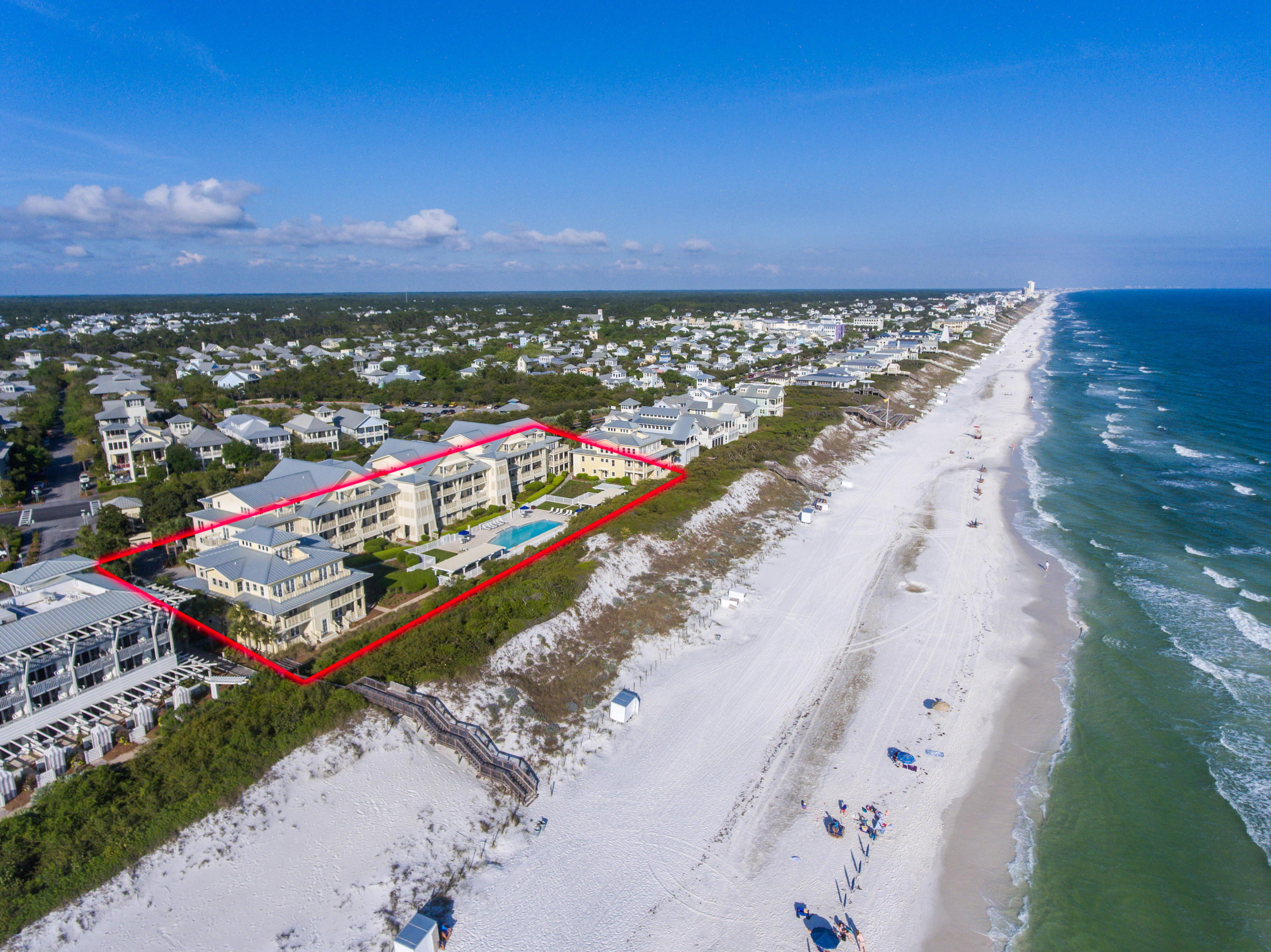 Located in the luxury beach community of WaterColor, this gorgeous two story Gulf front condominium offers panoramic views of the Gulf of Mexico from almost every room in the home. With a desirable location just -1/4 mile from Seaside, an expansive open layout and plentiful outdoor space, it's easy to see why this condo is truly a must-see. The spacious kitchen with a breakfast bar and dining area flow seamlessly into a large living area which offers views of the Gulf framed by French doors leading to a covered balcony. This condo is ideally suited to serve as a second home or rental property. In addition to stunning views of the beach, this home features terraces overlooking a private swimming pool.
