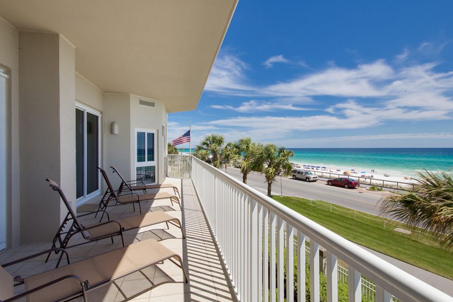 Beautifully remodeled 3 bedroom, 3 bath, 3rd floor condo with unobstructed views of the gulf! Professionally Decorated! This is a coveted the east end unit which is the most open of the floor plans. This is a spacious condo has a floor plan perfect for both full time residence & vacation rentals!It has 2 large living rooms, each with its on balcony and view, 1 overlooking the beach, and another overlooking the lake. The updated kitchen has beautiful natural finish granite counters & new stainless appliances, and is great for entertaining as it opens directly to the dining area and ocean side living room. The 2nd living room with lake views has a cozy gas fireplace with a rough cut wood mantle and a bar. The master bedroom has fantastic gulf views and access to the front balcony.