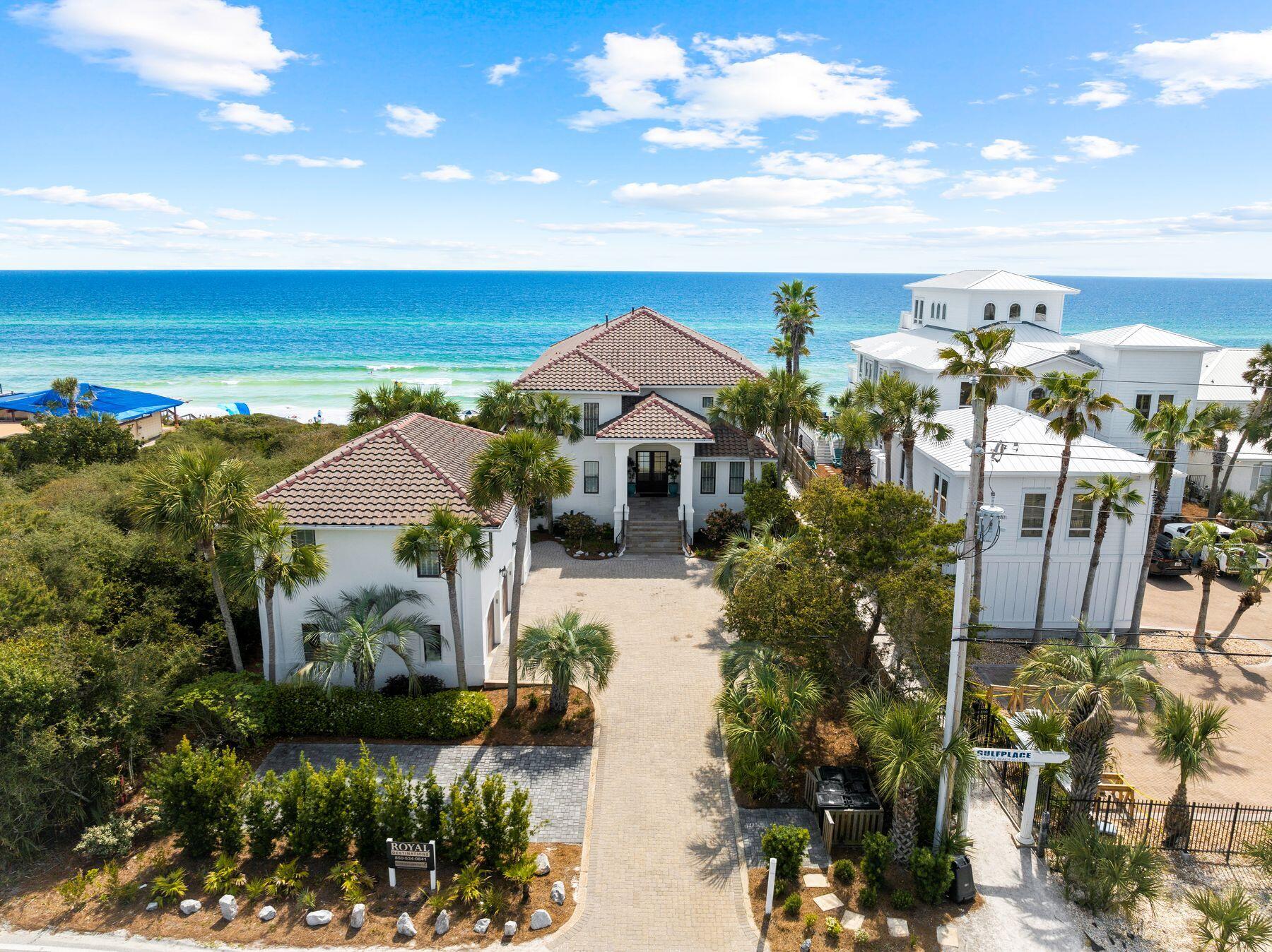 One of the most luxurious Gulf Front estates along Scenic 30A, this private residence boasts a main home, carriage home, garage, private heated gulf front pool, and private beach walkover to the white sugary sand beaches. This home has been incredibly maintained and updated. From the private beach facing pool, carriage house guest retreat, expansive yard space, and premier location, the amenities are top notch. Completely furnished to simply come and enjoy or perfect for those interested in buying a vacation or investment property! A perfect spot to host events and soak in the stunning sunset views from your own private residence. You will enjoy year round events along Scenic 30A and all that our 17 miles of beach stretch has to offer: Songwriters Festival, Wine and Food Festivals, Marathons, Jazz Festivals, Artsquest, Digital Graffiti in Alys, Emerald Coast Blue Marlin Classic, Seaside 4th of July Parade, Fashion Week, and all the holiday fun you can imagine are just a few of the many events that take place here! Enjoy walking to all the shopping and dining at Gulf Place and Shunk Gulley Oyster Bar with live music, great food, and gulf views! Come on a private tour today of your new Gulf Front Residence along Scenic 30A!
This home even includes a complete built in Sonos audio, visual system, plenty of owner's storage areas including a private owner's closet in the garage as well as upstairs, and private beach chair setup for you and your family or friends to enjoy! 
