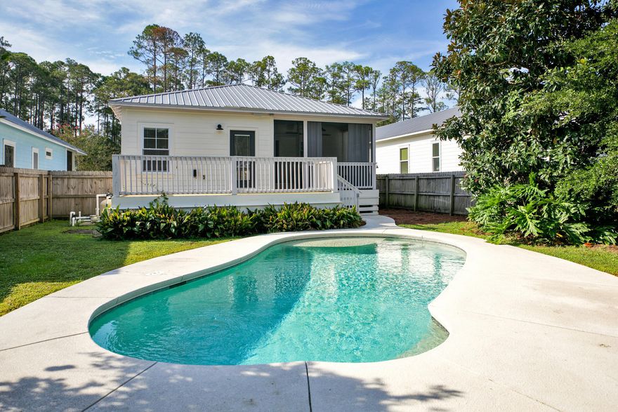 The MOST ADORABLE COTTAGE on the block! This 3 bedroom home is located in the highly desirable community of Point Washington and is one of the very FEW homes that has a PRIVATE POOL! The bohemian chic home has an open concept living, dining and kitchen with durable bamboo hardwood flooring flowing throughout the main living spaces and white ship lapped flanked walls. The two guest bedrooms are directly off of the living area with a bathroom in between. The large master bedroom has new carpet, a spacious walk-in closet, and en-suite bathroom. Have coffee off the newly refreshed deck located directly off the master suite, overlooking the dreamy backyard and pool. The home is located in a quiet NON-HOA community yet close to everything that 30A has to offer!! This home won't last long!