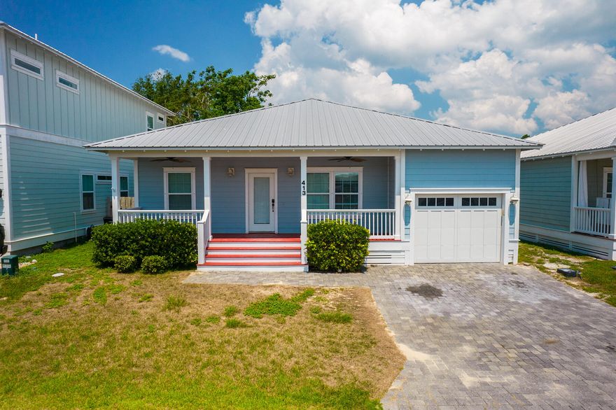 Only 1/2 mile to the beach. A perfect sized 3/2 home for you and your loved ones. Split bedroom plan. Master bedroom has a large luxurious bathroom with jetted tub and a separate shower which is newly retiled. Brand new luxury vinyl plank flooring installed in main areas and bedrooms. Freshly painted, built in shelves in living room. Plenty of closets. Open floor plan with spacious kitchen boasting energy efficient appliances. This small gated community offers a private oasis and includes a resort style pool. No short term rentals. West end of Panama City Beach location makes it highly desirable since the property is just a few miles from Pier Park and Frank Brown Park to the east and a few miles to the shops and amenities of the 30A area to the west.All Measurements approximate.