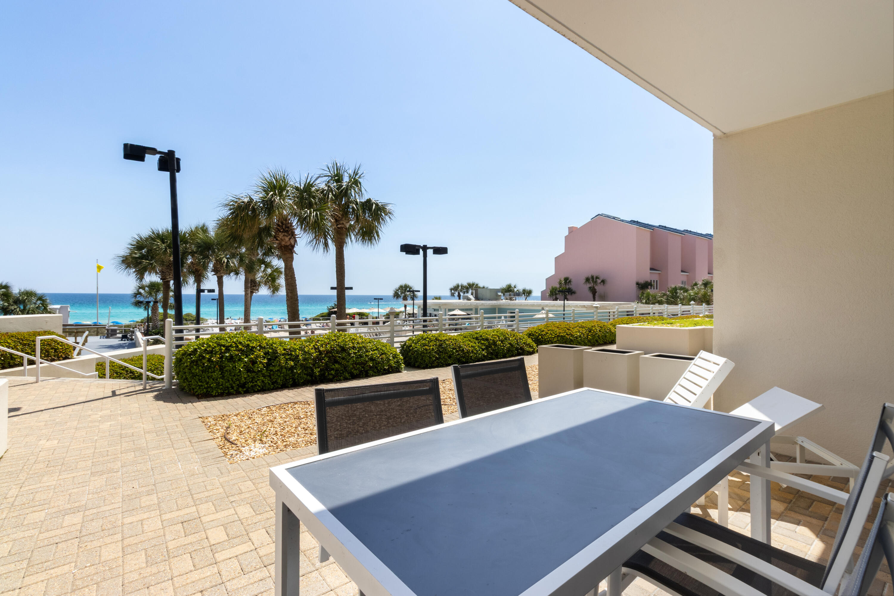 Enjoy this very spacious 2 bedroom, 2 bathroom condo decorated with a beach decor. This 1st floor condo has a popular, highly coveted walk out patio along the beautiful pool area of The Tides at Tops'l. Take in the spectacular views from the master bedroom that opens to the patio area. The master bathroom with relaxing whirlpool tub, walk in shower, double vanity, and more! The comfortable guest bedroom features two full beds, and a TV for enjoyment. The guest bathroom is located just across the hall. A modern updated kitchen that includes granite countertops. Formal dining and living areas offer spectacular views of the Gulf of Mexico. You will truly be pleased by all the features this vacation condo has to offer!