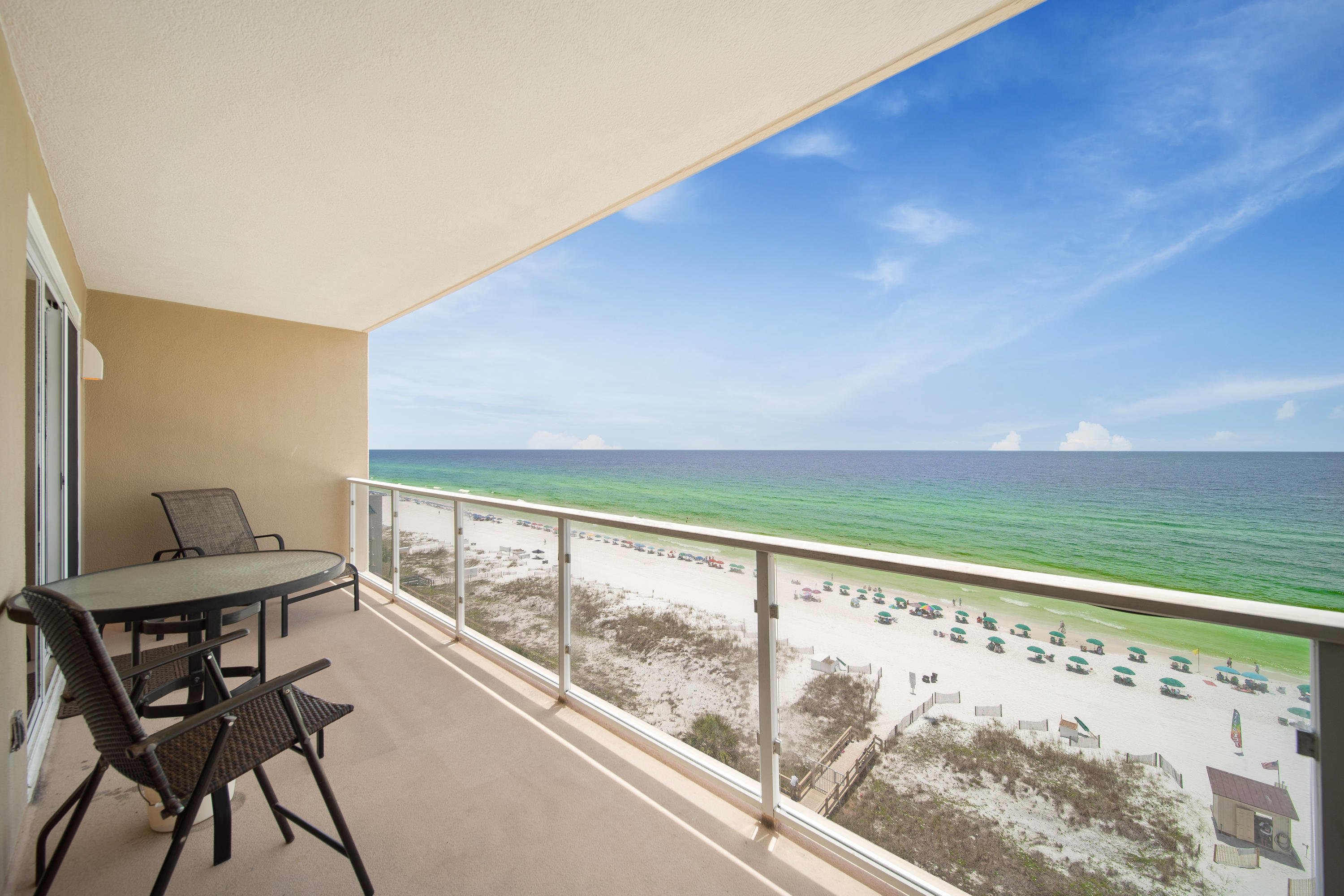 Looking for the perfect spot at Sterling Sands - here it is a front and center stack Penthouse! Seller only uses for friends and family so has not been on a rental program. Excellent rental income projected. High end finishes and well maintained unit will not disappoint.. Glass rails maximize views of the Gulf of Mexico from the spacious balcony, spanning the waterfront living room and master bedroom. Fantastic views straight out to the emerald gulf waters and east and west great views for miles. Beach chair and umbrella service provided as needed. The updated kitchen with comfortable counter height bar seating for four features granite counters and stainless steel appliances. Just off living room find the wet bar that is equipped with a wine cooler. Contemporary high-end furnishings and and decorative appointments include a custom-made rug surrounded by American Leather sleeper sofa and swivel chairs in the living room. An owner's closet is complemented by an exterior storage closet located just outside the front door, ideal for stowing beach gear. This renovated building is staffed by a friendly and helpful maintenance team, sure to make your time spent at the beach stress free. Sterling Sands is located across from a family recreation center with go-karts, miniature golf, and bumper boats, as well as a water and amusement park. The Destin Executive Airport is less than a mile away, the road to which is located across from the building, making it especially convenient for anyone chartering private air travel to Destin. Destin's many amenities - dining, golf, shopping, marinas, all so conveniently located. Buyer to verify all important data.