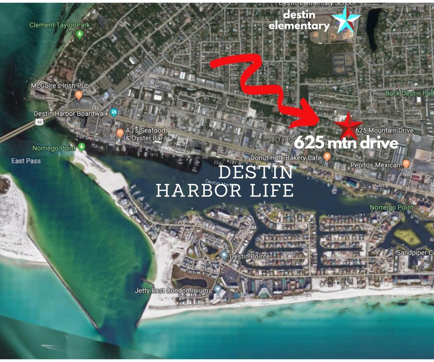 Don't miss this charming ranch home steps (less than 1/3 of a mile) from the Destin Harbor! Though your neighborhood feels like a vacation community, your new home is a short walk from the top-rated Destin Elementary school while a few steps from the delightful food and entertainment hub of the Destin Harbor.You'll love the home's renovations with lovely details such as walls adorned with beaded board to chair-rail height and an exquisite painted brick fireplace that canvases the entire wall upon entry into the living room. Featuring a 2015 HVAC, and a brand new irrigation, this all brick home is canopied by gorgeous mature trees, crisp green grass, and a huge level back yard enclosed by a fresh privacy fence.