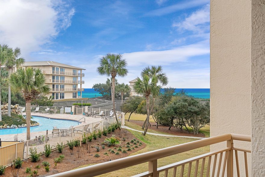 Discover an exclusive slice of 30A luxury at High Pointe, a private gated resort  perfectly positioned between Rosemary Beach and Alys Beach. This remarkable 30A gem offers the prestige and amenities of the coast's most coveted destinations without the typical price premium, boasting 600 feet of private beachfront where residents enjoy direct beach access without being positioned behind multiple rows of other beachgoers.The crown jewel of High Pointe is Crabby Steve's, the only outside tiki bar and restaurant in the area, tucked away right on the Gulf-front property. While others must trek along the beach to reach this acclaimed local favorite, High Pointe residents enjoy effortless access to its renowned seafood, coastal cocktails, and waterfront dining with famous 30A sunsets as your backdrop. Combined with the tropical lagoon pool featuring cascading waterfalls, hot tub, tennis and pickleball courts, playground, shuffleboard, and on-site amenities like beach chair and bike rentals, High Pointe offers a resort-style lifestyle where everything you need is right at your fingertips once you arrive.

Your beautifully updated second-floor condominium in Building 3 serves as the perfect home base for this coveted 30A lifestyle. This fully furnished 2BR/2BA retreat offers Gulf views and overlooks the resort-style lagoon pool, blending modern elegance with coastal charm. Recent updates including LVP flooring, fresh paint, modern fixtures, and recessed lighting create a sophisticated ambiance throughout. The kitchen was thoughtfully reconfigured for improved flow, featuring stainless steel appliances, full-sized washer and dryer, and the removal of overhead cabinets to create seamless connection between kitchen, dining, and living areas. The living space extends to a private balcony perfect for taking in coastal scenery, while the primary suite offers a peaceful retreat with balcony access and en suite bath featuring a tiled walk-in shower. The guest bedroom provides equal comfort with access to a well-appointed full bath. Designed for both comfort and style, this turn-key property ensures a seamless transition for new owners.

Whether you're seeking a personal coastal getaway or a strong rental investment in one of 30A's most sought-after locations, this property delivers exceptional value with lifestyle amenities that typically command premium prices elsewhere along the coast.