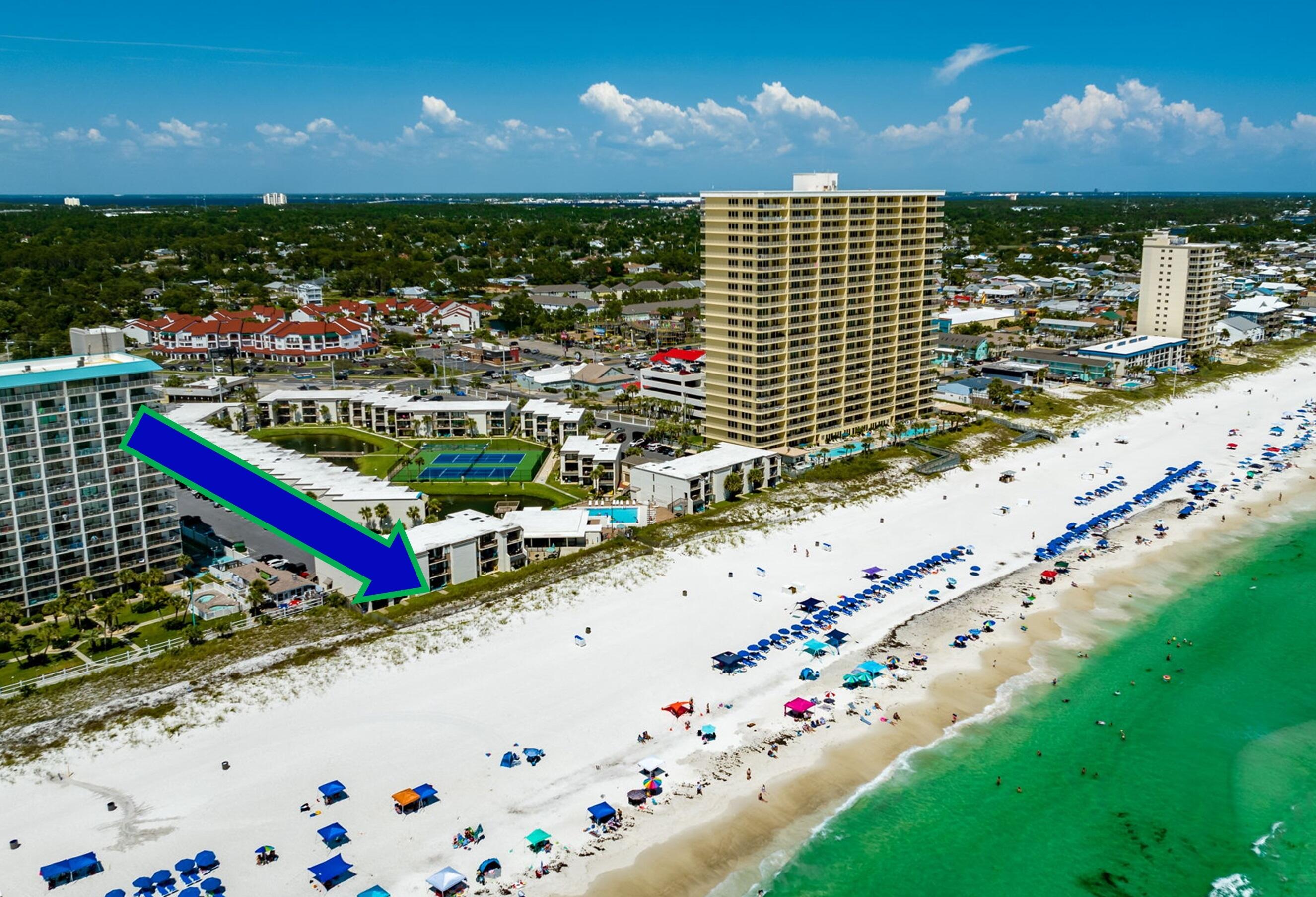 22 Steps to the Beach... You simply can't get closer to the sand than this!!!When it comes to a truly PERFECT condo, there are three key features that simply can't be denied: (1) Distance to the Beach, (2) Location, and (3) Price.SUGAR WHITE SANDS - When it comes to distance to the beach, there is not another condo on the market this close to the sand. This amazing ground floor condo is as close to the Gulf as you can possibly get - only 12 feet away! No steps, no elevators, no nonsense... simply walk out the new hurricane sliders and you are relaxing on the beach before the comps can even push their elevator button! LOCATION, LOCATION, LOCATION - Sugar Beach is one of the most unique complexes on the beach. Situated on the historic Thomas Drive, this peaceful Gulf Front community allows you to park at your door, it enjoys one of the largest courtyard/greenspaces in all of PCB, and it is literally seconds away from all the best attractions PCB has to offer (dining, amusement rides, mini golf, bars, live music, and the list goes on). The East end of the beach is one of the most highly sought after locations in town, and with the new Tootsies Beach Bar/Restaurant soon to be opening 2 doors down, it's safe to say that this location simply can't be beat! 

SHOW ME THE MONEY - Price is always going to play a factor in the decision on what condo is right for you, and this condo has everything to help make that decision easier. It is one of the lowest priced units in town, has some of the lowest HOA's on the beach, and offers a 7%+ return on investment (based on neighbor's actual rental #'s).

Add to the fact that it has a new HVAC (2021), has brand new Hurricane Doors and windows ($40k in 2024), and has many updates throughout, and you can rest assured knowing that all the big ticket items have already been taken care of for you. And when you consider that Sugar Beach is one of the only pet friendly complexes on the beach (giving you a competitive rental advantage), it is easy to see how this one truly is different than the rest!

Check out all the other comps, then come see this incredible condo last. At this price and with this unbelievable location, one look and your Latitude and Attitude will forever be changed!!!