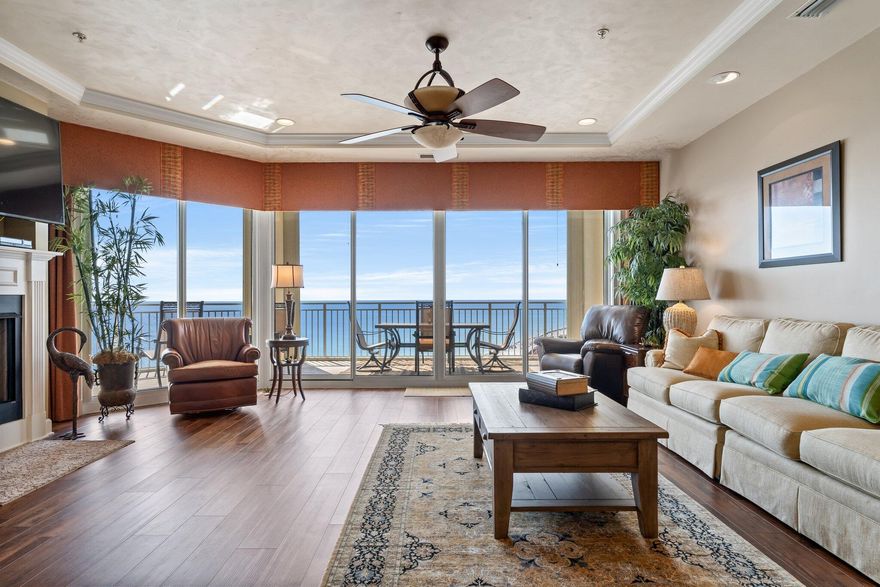 Exquisite beachfront living with 24/7, 365 guarded security with no short-term rentals. Centrally located between famous 30A and Destin. Enjoy year-round sunsets in this large 14th floor condo with direct gulf and bay views.  Security includes roaming guards with fully gated grounds.  Owners use personal codes/fob for elevator to private foyer entrance.  Codes/fobs also used for exterior building doors and 2 levels of gated garage parking.  Private beach with no public entry nearby with private beach services.  Oversized beachfront pool and hot tub on lower deck with separate heated pool on upper deck.  Enjoy Tennis Court, Pickleball, and Basketball Hoop.  Private Owner's gulf front lounge and conference room.  Gulf front fitness room with 2 year new Life Fitness equipment. Main master and