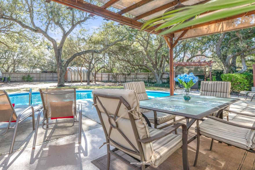 Come relax at your new salt water pool home that has been well kept in Hidden Creek! This property is oversized and fully fenced for privacy. The corner lot is situated on a dead-end road for little through traffic. The yard features 13 oak trees, 2 pergolas, a large shed, and a grilling area. RV plug in is accessible near the back. New Hayward's salt pool system generator was installed in 2019. Reem A/C installed in 2019. 10 year-limited warranty. Impressive 67 Gallon water heater. Waterproof Core -Tex Luxury Vinyl Flooring with cork underlayment. Custom outdoor landscaping lighting fixtures. Newer energy efficient windows with flip down technology for easy cleaning from the inside.