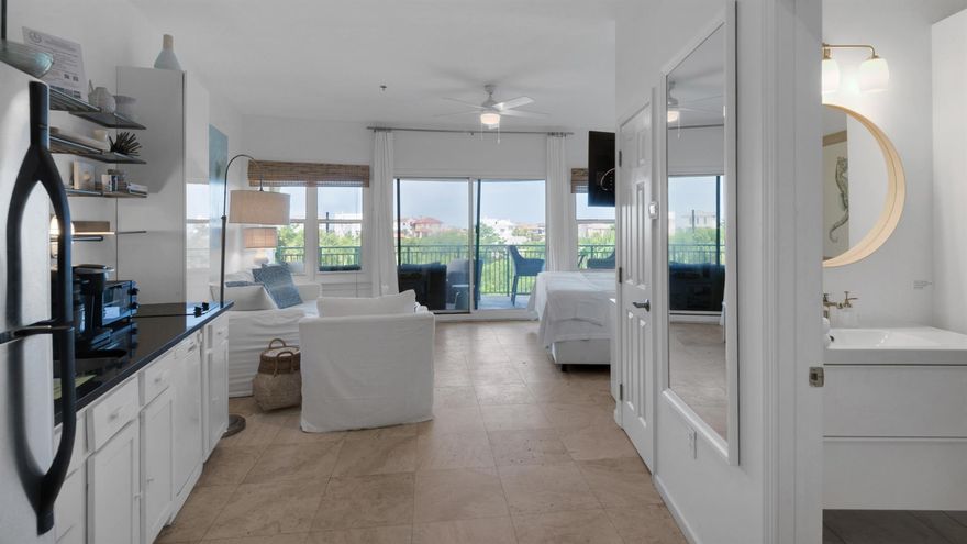 Enjoy all that the 30A coastal lifestyle has to offer with this beautiful studio condo offering peek-a-boo gulf views. The Inn at Seacrest Beach is nestled between the upscale communities of Alys Beach & Rosemary Beach with deeded beach access. Unit 305 is one of the largest units in the building, featuring travertine flooring and allowing for a well-appointed kitchen with full sized refrigerator, dishwasher, and 2 burner stove, a King bed, and comfortable living space with an option Queen sleeper sofa. The oversized balcony is the perfect spot to enjoy a sunset cocktail while overlooking the palm trees of neighboring Alys Beach. Amenities include a large community pool, hot tub, and laundry facilities on site. There is a seasonal tram service that offers pick-up & drop-off at the deeded beach access. There is much to enjoy being within walking distance of all the restaurants, shops & entertainment that Alys & Rosemary Beach offer. All information in this listing is deemed to be accurate but should be verified by Buyer.