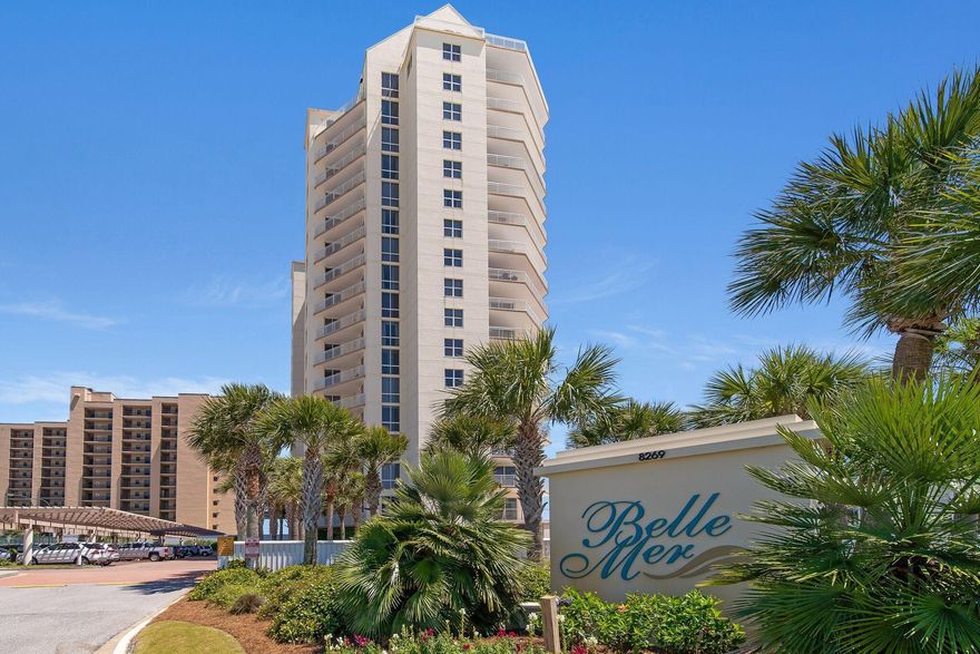 Spacious Gulf front 8th floor 3 BR/3 Bath unit in prestigious Belle Mer has spectacular views! The huge living area and both of the master BR suites open to the balcony overlooking the pristine Gulf of Mexico. The 3rd BR has its own bathroom and a view of the Santa Rosa Sound. This 2060 sq.' floor plan offers a tremendous amt. of storage space. There are 2 owners closets, walk-in closets in all bedrooms, plenty of kitchen cabinets , walk-in pantry and a storage room on the ground level. The enormous master BR has room for a sitting area and dressing area with a vanity. The unit comes fully furnished and is perfect for your primary home or a second home/ vacation rental. Belle Mer offers an outdoor pool and hot tub, tennis court, fitness room & an approximately 300 sq.' balcony. Come