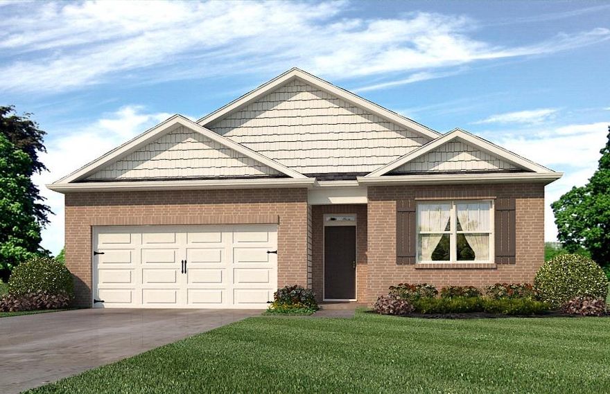 The Cali is a one story floor plan featuring 4 bedrooms, 2 baths, covered back porch & 2 car garage. The open kitchen features an island, stainless appliances and granite countertop. The kitchen opens to the great room w/ access to the covered porch. The master suite is just off the back side of the house & master bath features a walk in closet, dual sinks and large 5' shower. Pictures, photographs, colors, features, and sizes are for illustration purposes only & will vary from the homes as built. Home & community information including pricing, included features, terms, availability and amenities are subject to change and prior sale at any time without notice or obligation.