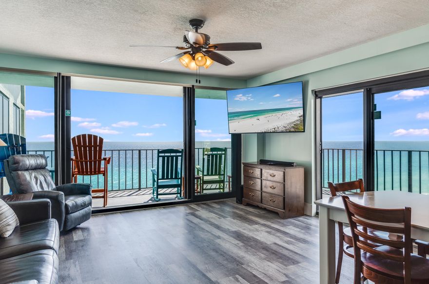 MONEY MAKER ALERT AT WATERCREST!!!!! INVESTORS....THIS CONDO IS ALREADY KILLING IT ON THE RENTAL MARKET WITH PROFITABLE RENTAL HISTORY WHICH CAN BE PROVIDED!!! RARE WATERCREST END UNIT... HUGE WRAP AROUND BALCONY.... WEST VIEW...FULLY REMODELED.... Welcome to paradise! This fully renovated, luxurious 2-bedroom, 2-bath Gulf-front condo on the East End of Panama City Beach is the perfect blend of relaxation and modern comfort. With breathtaking west sunset views from your spacious wrap-around balcony, you'll experience the beauty of beach living like never before. Inside, you'll discover two spacious master bedrooms, each offering an en-suite full bath for maximum privacy. The charming bunk room features a unique 3-bed trundle bed and a stylish barn door, making it the ideal spot for kids o