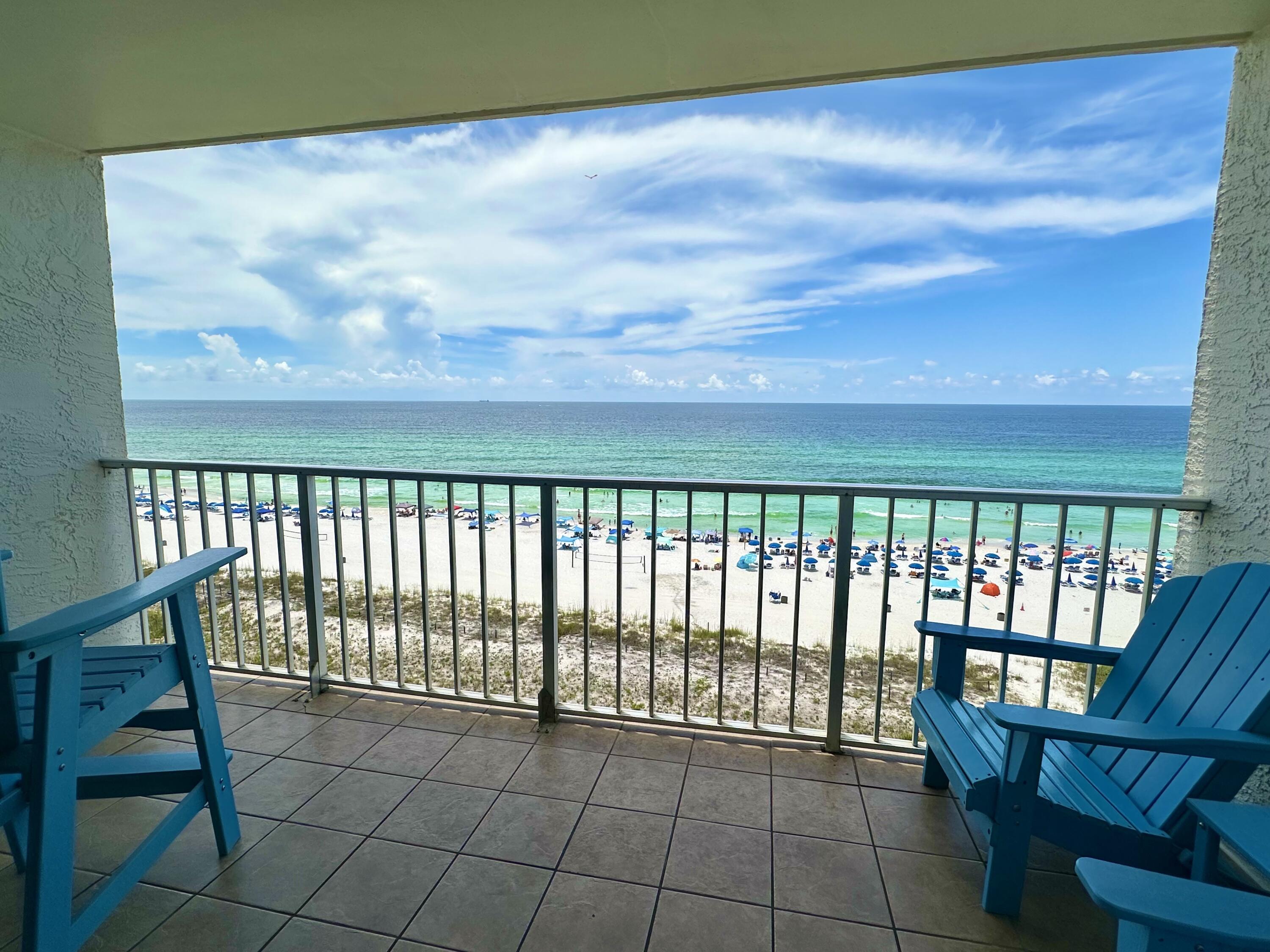 One of the lowest-priced condos in The Summit with a motivated seller ready for quick closing! This fully furnished 1-bedroom, 1.5-bath Gulf-front condo is a rental powerhouse and has been meticulously maintained with thoughtful upgrades throughout. Enjoy stunning sunset views from the private balcony and a layout that includes hallway bunks, a fully equipped kitchen, and recent updates like new LVP flooring (March 2025), stainless steel appliances (Jan 2022), new washer/dryer (April 2025), A/C replacement (Nov 2021), updated bedroom furniture (March 2021), Polywood patio furniture (Oct 2023), and a new TV, coffee table, and end table (April 2025). The Summit offers unbeatable amenities including beachfront pools, hot tubs, a fitness center, sauna, tennis and pickleball courts, a Tiki Bar & Grill, and deeded beach access. Located near St. Andrews State Park, marinas, restaurants, and shopping. This condo is the perfect investment, vacation home, or beachfront retreat.