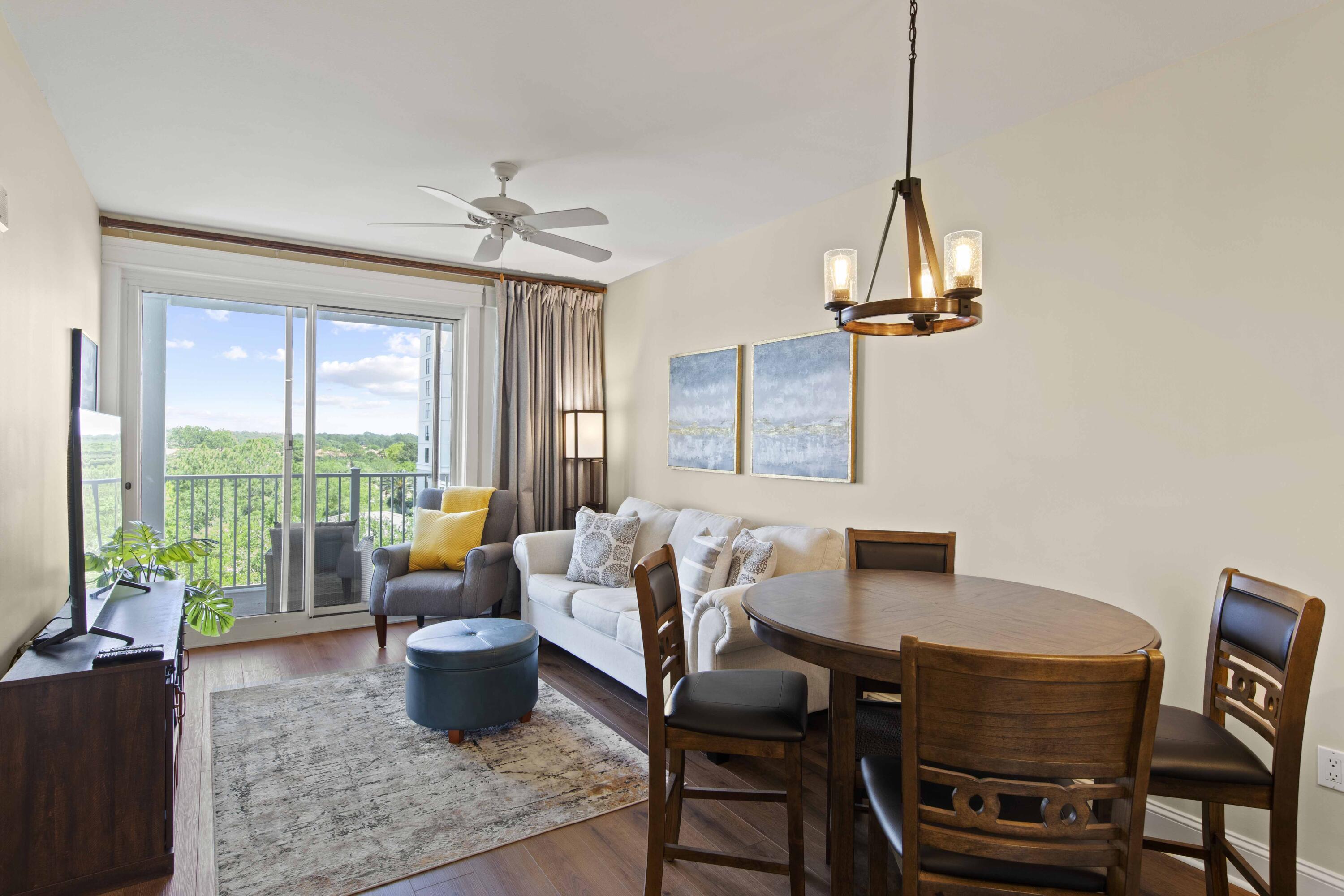 Newly renovated 1 Bedroom, 1 Bathroom condo located on the 5th floor in The Grand at Sandestin Resort. The Grand is steps from the activities of the Village of Baytowne Wharf. Within this unit you will find beautiful luxury vinyl flooring along with brand new chic decor. Unit is offered fully furnished and comes with a washer/dryer. There is a separate owner's storage cage allotted. The Grand Sandestin offers a variety of luxurious amenities including a fitness center, swimming pool, tennis, golf, and seasonal ballyhoo bar, seasonal on-site check-in, concierge services and valet parking. Parking is available in the garage under the Grand Sandestin on a first come first serve basis.