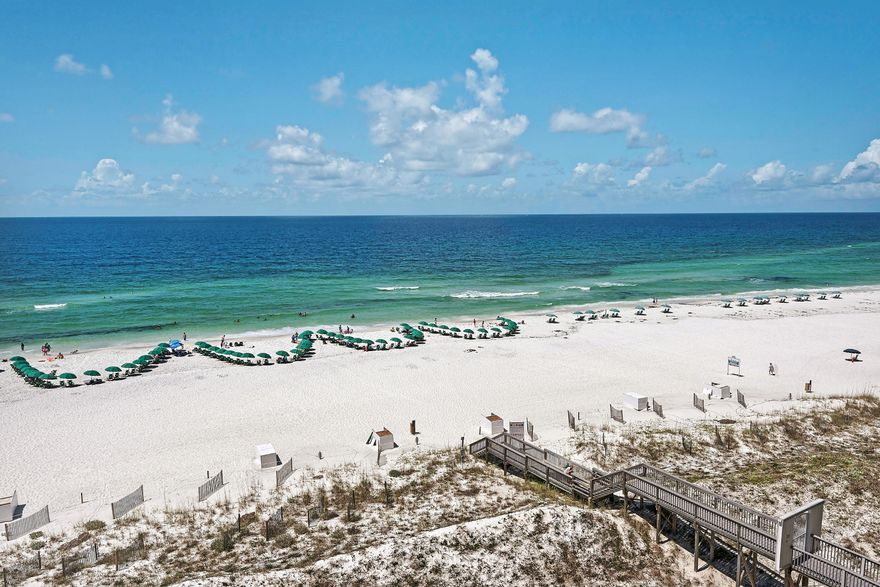 SPECTACULAR 5th floor COASTLINE views from this spacious four bedroom, four bathroom beachfront residence located in the exclusive non-rental community of Grand Villas at Hidden Dunes. Beautifully appointed and maintained with new interior paint and hot water heater. Most furnishings will convey. This villa is the ideal permanent or 2nd home choice for those wanting the ultimate experience in quiet, low density gulf front living! Move-in ready, with stainless steel appliances, breakfast bar, wrap around balcony & gas grill, beautiful tiled floors in all common areas & designer grade carpet in bedrooms. The Grand Villas offers private beach access, gulf front pool/spa, fitness center, security gate, community room, garage parking & exterior storage.