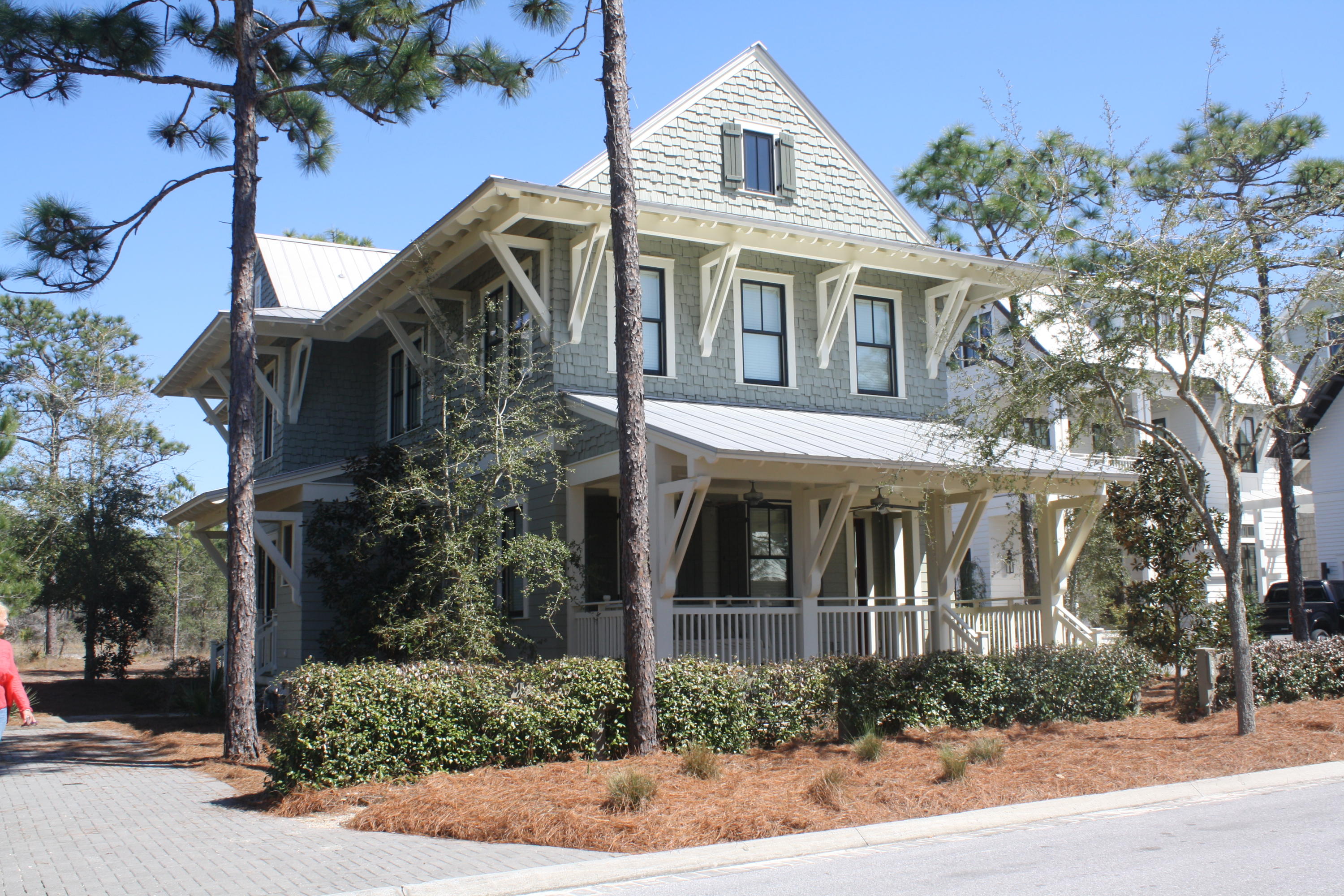 Special spot in WaterColor's Phase III Long Leaf park location. Very large corner lot backs up to state preserve affording lots of privacy. Homesite has plenty of room for the addition of a carriage house, swimming pool and outdoor summer kitchen. John Willis built 4 bedroom/4bathroom home designed for family living. Dark stained oak hardwood flooring compliments the light walls and trim. Spacious dining and living on the first floor as well as a guest bedroom and full bath. Large screened in porches on both levels off the rear of the home allowing quaint spots for outdoor entertaining. the second floor consists of 3 additional bedrooms. Both of the guest bedrooms have private baths. Large master bedroom and bath with great closet space. Close to the Frog Pool.