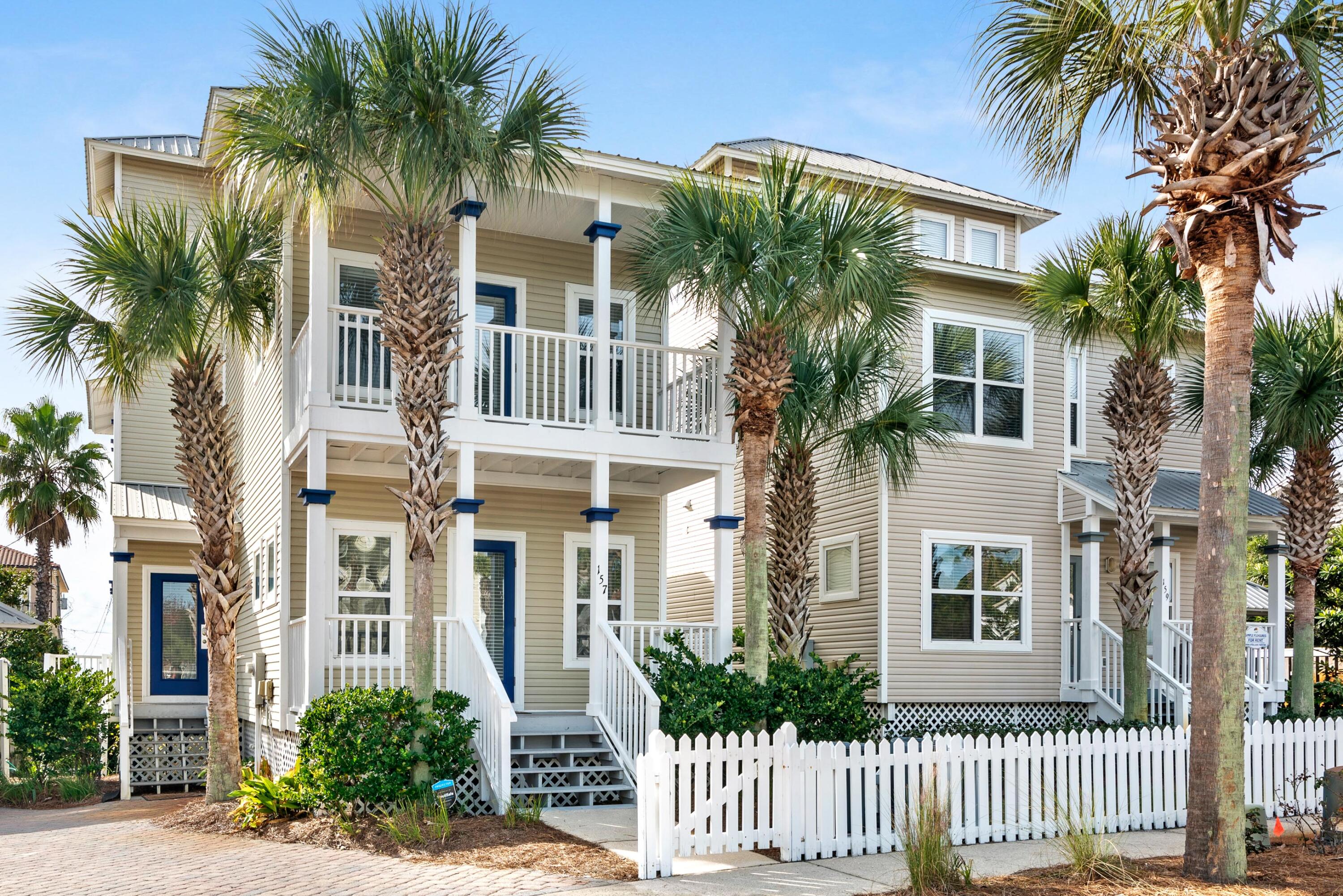 Coastal Living luxury with excellent rental history and projections! Gulf Views from this 3 bedroom, 3 bathroom beach cottage in Gulfside Cottages of Miramar Beach. Move in ready, fully furnished with deeded beach access just steps away!  Primary bedroom suite and an additional bedroom located on the first floor.  Additional bedroom, living room and kitchen/dining area on the second floor as well as a porch where you can hear the breeze blowing through the palm trees and enjoy Gulf views! Polycade ultimate gaming console valued at $4k in the living room for added entertainment options. Granite countertops, stainless appliances. Spacious loft space can be found on the third floor.  Detached carport and owner's closet for storage. **Great Rental income report upon request**