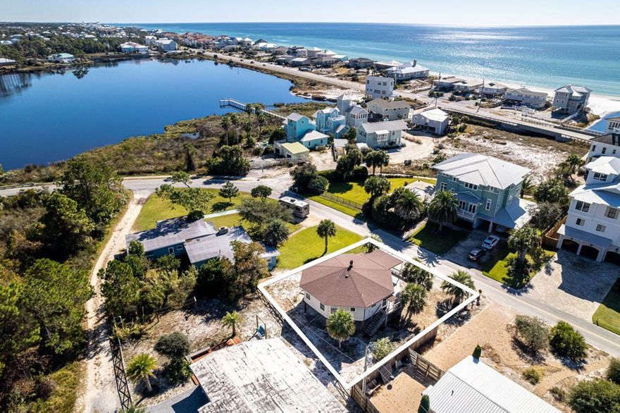 Enjoy the slower pace of the west end of 30a with this classic 1970's 3 bedroom, 2 and a half bath stilt cottage. An investors' dream with option to remodel or build anew to realize the gulf views and full potential of this 0.14 acre prime location just 4 lots off the beach. Ideally positioned off 30A with an easy walk to 2 County beach accesses and ride the 25 mile long bike path. Enjoy watching the sun rise over Oyster Lake nestled in the charming neighborhood of Dune Allen First Addition, established in 1953, with no HOA. There's no better place to invest in the beach life than right here on Seahorse Circle. World class dining at Stinky's Fish Camp, golfing at the Santa Rosa Beach Club, and shopping at Gulf Place, Grayton Beach, Seaside, Silver Sands or Grand Boulevard. Proximity to Publix and Sacred Heart Hospital make this location a home run as a primary or second home, or a rental investment property. Nearby homes have recently sold over $3m. Room sizes are estimated. Ask us about the benefit of this lot's non-conforming status regarding setback, that allows for more than the average square footage to be built.
