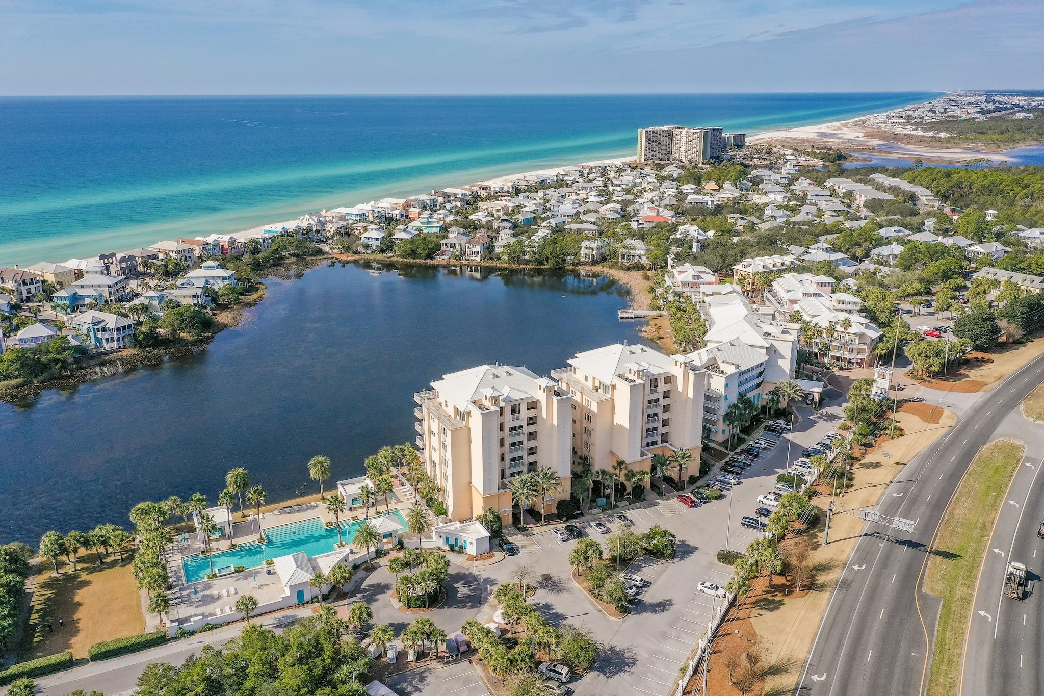 This beautiful top floor residence in highly desired Carillon Beach is prominently perched on Lake Carillon the heart of the community. The condominium residence offers 4 bedroom, 4.5 bath, 3623 sq ft, with an additional 1800 sq ft terrace all overlooking the gulf. The elevator to the top floor allows direct access into your private grand foyer. Upon entering the space you'll be greeted by a large open living room with a fireplace and french doors along the south walls offering gulf views from every angle. The separate dining room is adjacent to the gourmet kitchen offering a wolf 6 burner stove, warming drawer, ice maker and wine refrigerator. The spacious master bedroom offers room for a separate sitting area or office with incredible views and access to the large terrace. The master bath is well appointed with a double vanity, walk in closet, separate garden tub and steam shower. The 3 large guest bedrooms all have private en-suites, large closets, each with separate terrace access. Ideal for full time residence, second home or rental investment property. Carillon Beach is an exclusive, gated resort with 4000 feet of sugar white sand beaches located just beyond the east end of 30-A. Sunrise and Sunset share exclusive use of the large pool perched on the lake along with the community 3 shared common pools, one gulf-front and one heated, a children's playground and kiddie pool, basketball/sport court, pier, chapel, tennis courts, shops and restaurants.
If you have not discovered Carillon you need too!