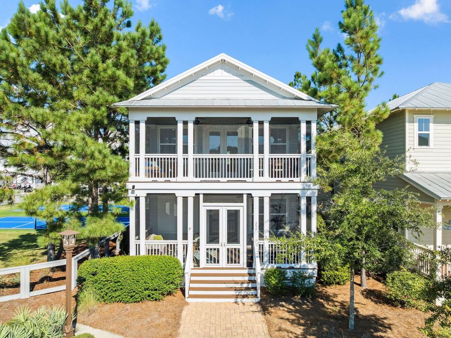 This spacious and beautifully appointed home features 4 bedrooms, a versatile loft, and a dedicated golf cart garage--perfect for convenient beachside transportation. This home offers  a peaceful natural setting.  Professionally decorated and fully furnished, the interior, showcases premium finishes throughout and is turnkey ready. Two generous screened porches provide inviting spaces for outdoor relaxation, overlooking lush greenery, the charming neighborhood, and the pickleball courts for endless fun. this home also makes a strong short-term rental, combining lifestyle appeal w/ excellent rental revenue!