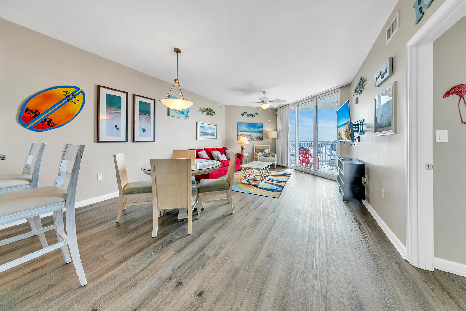 Outstanding price improvement! This tastefully furnished condo features comprehensive facilities including a gym, playground, tennis and basketball courts, as well as a lagoon-style pool and hot tub. Also enjoy the convenience of an on-site restaurant and bar, coffee shop, and beach shuttle service. The interior boasts a spacious king-size master bedroom and a second room with modern twin-over-full bunk beds to optimize living space. Numerous updates enhance this unit, including laminate flooring, fresh paint, and contemporary furniture. Sold fully furnished and ready for rental, this condo is currently part of a vacation rental program and generated a gross income of $60K in 2022.
