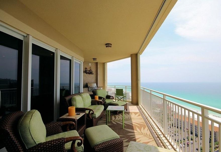 ''Owner is motivated to sell''!! All anyone can say about this unit is.......WOW! The views from this Villa are absolutely incredible, you will not find a better view anywhere, period! From the moment you step into this beautifully decorated villa you will be in awe of it's beauty and well designed decor'. It is in absolutely pristine condition! Each of the 3 exquisite bedrooms is adorned with a King size bed... The interior of this unit features;''Tommy Bahama'' furnishings, along with custom faux painted private foyer & entry, custom designer window treatments throughout, surround sound system with flush mount speakers in the ceiling, upgraded granite countertops & vanities, granite top sink and custom cabinets in the laundry room and soft-close drawers in the kitchen and baths vanities, granite top sink and custom cabinets in the laundry room and soft-close drawers in the kitchen and bathHurricane shutters protect the elaborate "Tommy Bahama" outdoor furnishings on the 11' deep tiled private balcony with built-in stainless steel natural gas grill encased in granite countertops and tiled backsplash.
This beautiful Villa in Grand Dunes North Tower is perched on the 20th floor and has the most beautiful 180 degree views that go on forever, admiring the gorgeous sugar white sands and emerald green waters of South Walton's beaches! Grand Dunes Resort is the Emerald Coast's Most Exclusive Beachfront Development and is an absolute must see!