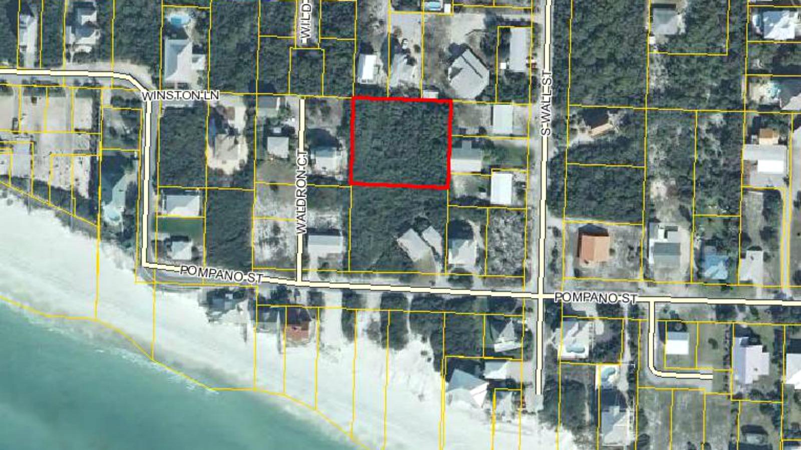 This property is the northern 1/2 of Government Lot 136 in Inlet Beach. It is approximately 165' wide by 148' deep. According to the Inlet Beach Neighborhood Plan,the lot can be split into two properties, but that would have to be verified by Walton County. The property has two Inlet Beach Water System water meters installed and has electrical service to the edge of the property. This property is across the street from the Gulf of Mexico. There are no homes currently located on the beach front property directly across the street from this property. It is approximately 500 feet from the western border of Rosemary Beach. The property is completely wooded with natural vegetation.