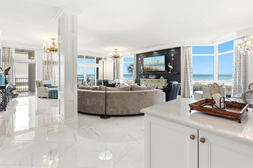 Experience Gulf-front luxury living at Regency Towers Condominiums in Destin. This 3BR/4BA, 3,800 sq. ft. East Tower END UNIT residence is fully upgraded, elegantly furnished, and turnkey. Enjoy breathtaking Gulf views, private deeded beach, assigned parking, 10x10 CC storage, oversized deck, pool, full gym with saunas, community room, and recreation area. Only two condos per floor, full surveillance, on-site concierge, maintenance, and security offer resort-style living with privacy. The condo has complete water leak system in place and filtered water throughout. Daily trash pickup. All of the beautiful furnishings stay.  This condo is ready for its new owner. Bring your clothes.  Regency Towers delivers the ultimate beachfront lifestyle -- like living at the Four Seasons, but better