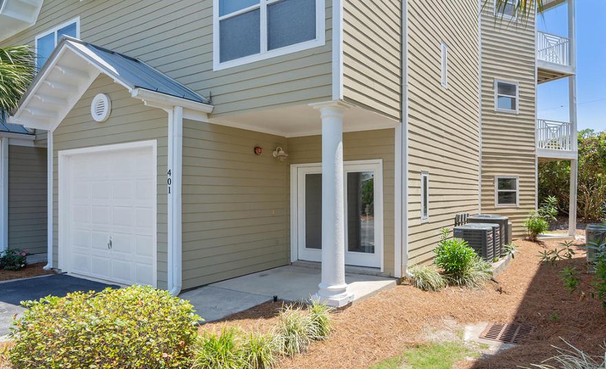 This updated 3 Bedroom/3 Townhome with one car garage only steps from the beach with brand new carpet and freshly painted is excellent for Second home or Investment or full-time living with plenty of space and storage . A convenient bedroom and full bathroom are located on the first level with access to the private patio. Enjoy the open living, dining, and kitchen on the second with an additional bedroom with the balcony off of the living area after a day at the beach. The large master suite has the entire top floor with its on private balcony and wet bar area. Beach Pointe has a heated pool and is steps from your gated beach access.