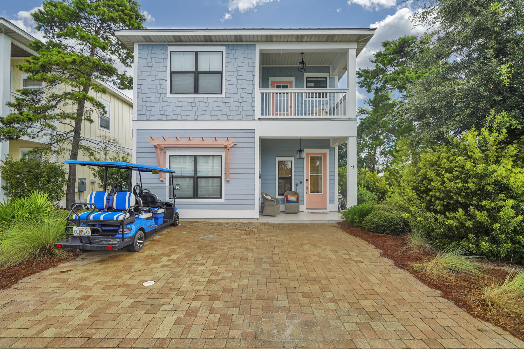 This beautiful beach home comes with a 6-seater electric golf cart and 4 bicycles. A southern coastal style home conveniently situated within close proximity to the beach as well as the many dining and retail options of Gulf Place! 4 beautiful bedrooms all with their own en suites and excellent beds, a spacious well stocked kitchen, dining room, bar stools, cozy living room, washer and dryer, and a beautiful back patio for entertaining and a gas grill. The home is beautifully landscaped including low voltage lighting. Gulf Place is within walking/biking/carting distance featuring dining options such as Shunk Gulley, Perfect Pig and Pizza by the Sea. Publix Grocery Store just located 2.7 miles away. Rented fully furnished including all utilities