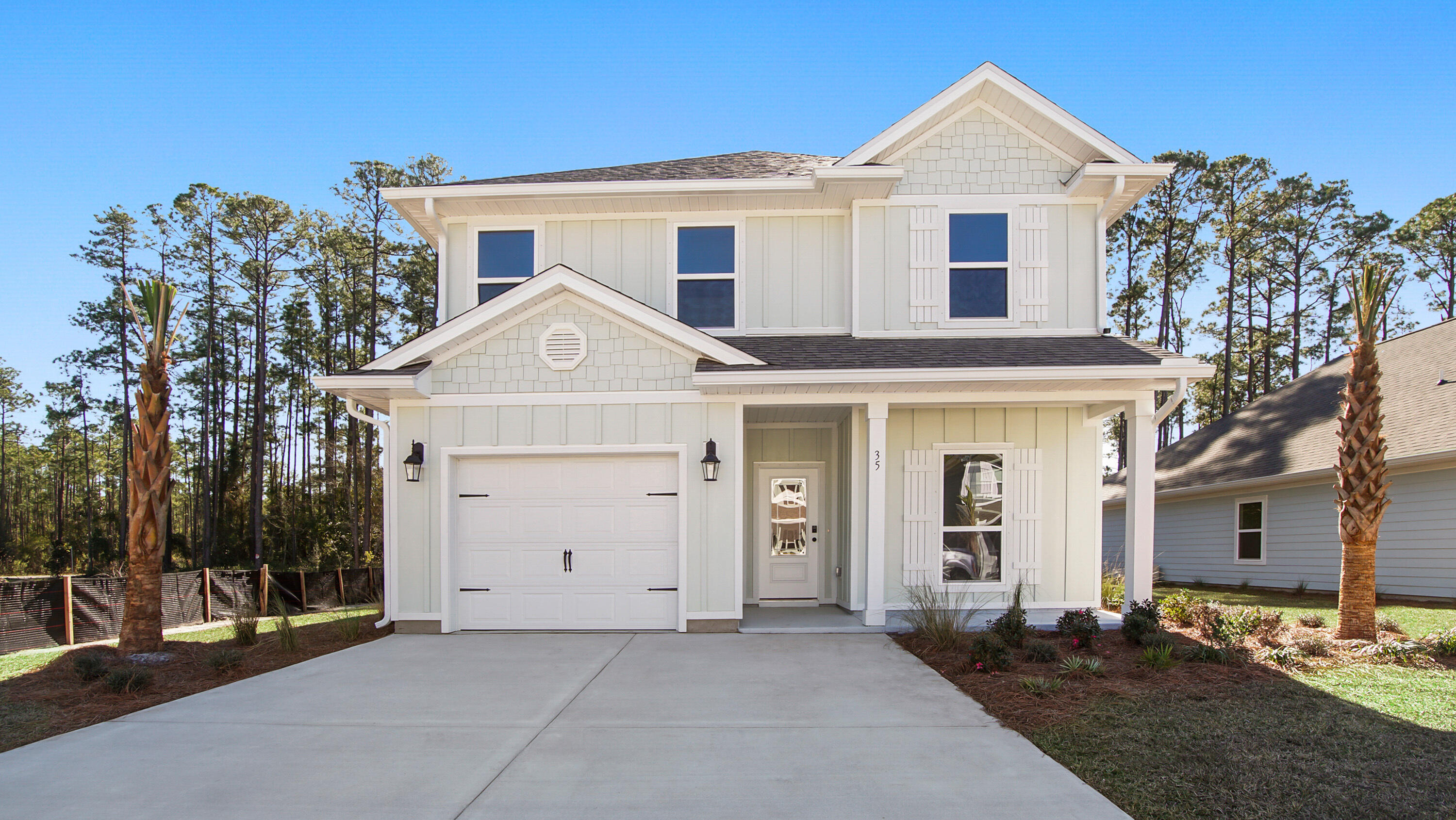 The Alabaster plan is a stunning 2 story home featuring 4 bedrooms, 3.5 bathrooms and EVP flooring throughout. As you enter the home, you are greeted by an open living area and a beautiful kitchen complete with quartz countertops, Ivory painted Shaker-style cabinetry, and a large island with a stainless-steel single basin undermount sink. The spacious primary suite is located on the first floor and is completed with an oversized, modern tile shower with a glass door, and a large walk-in closet. The first floor also features a half-bath and a covered patio to make entertaining a breeze. On the second floor you will find an additional family room, 2 full bathrooms, and 3 guest bedrooms.