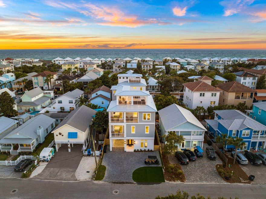 Step into the pinnacle of coastal sophistication at Frangista Beach, where a stunning new build awaits with exclusive, low-density, deeded beach access and no HOA restrictions. This remarkable property boasts a wealth of features sure to captivate discerning buyers. With its nine bedrooms spanning three elevator-accessible floors, culminating in a fourth-story sun deck boasting panoramic gulf views, this residence promises both luxury and investment potential in the heart of Frangista Beach. Spanning 4,832 square feet of interior space and approximately 7,760 square feet total, including outdoor amenities, this home is meticulously designed to cater to the most sophisticated guests.