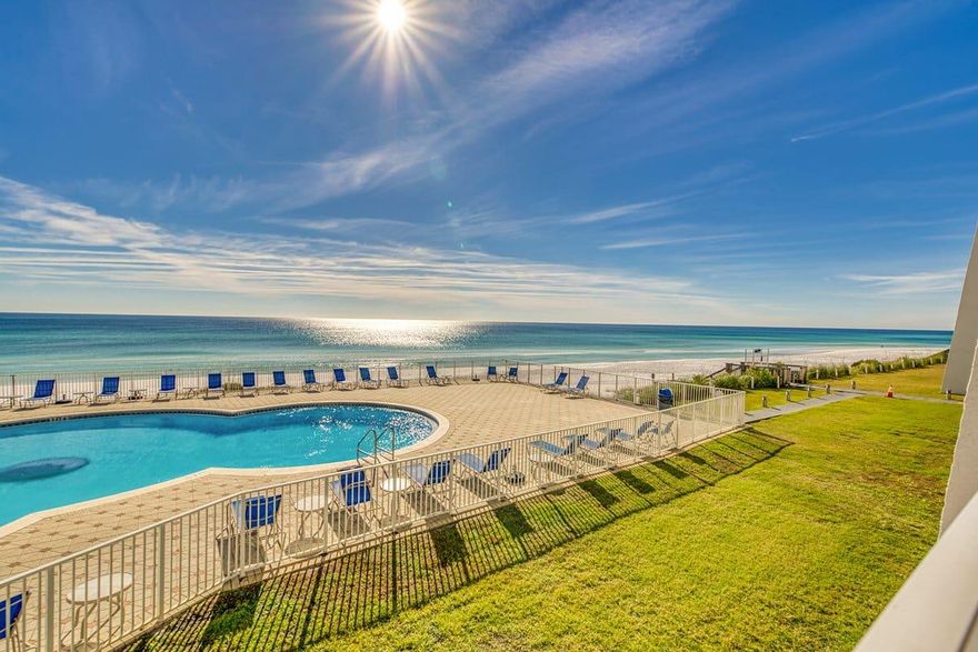Located in the heart of Miramar Beach and boasting 650' of private beach on the beautiful Gulf of America, this 2/2 condo has tile throughout, fresh paint and a private balcony.  It has consistently grossed over $72k in 2023 and 2024.  Amenities include a beachfront pool, kids' pool, fitness center, tennis courts, a shuffleboard court and a covered pavilion with new gas grills. Beach service is included for your convenience and the special assessment for building updates including waterproofing and fresh paint, are paid in full.  This would be an excellent investment property or second home.    Conveniently located to restaurants, shopping, beach bars and live music is everywhere on the Destin Harbor and Scenic Hwy. 30A.