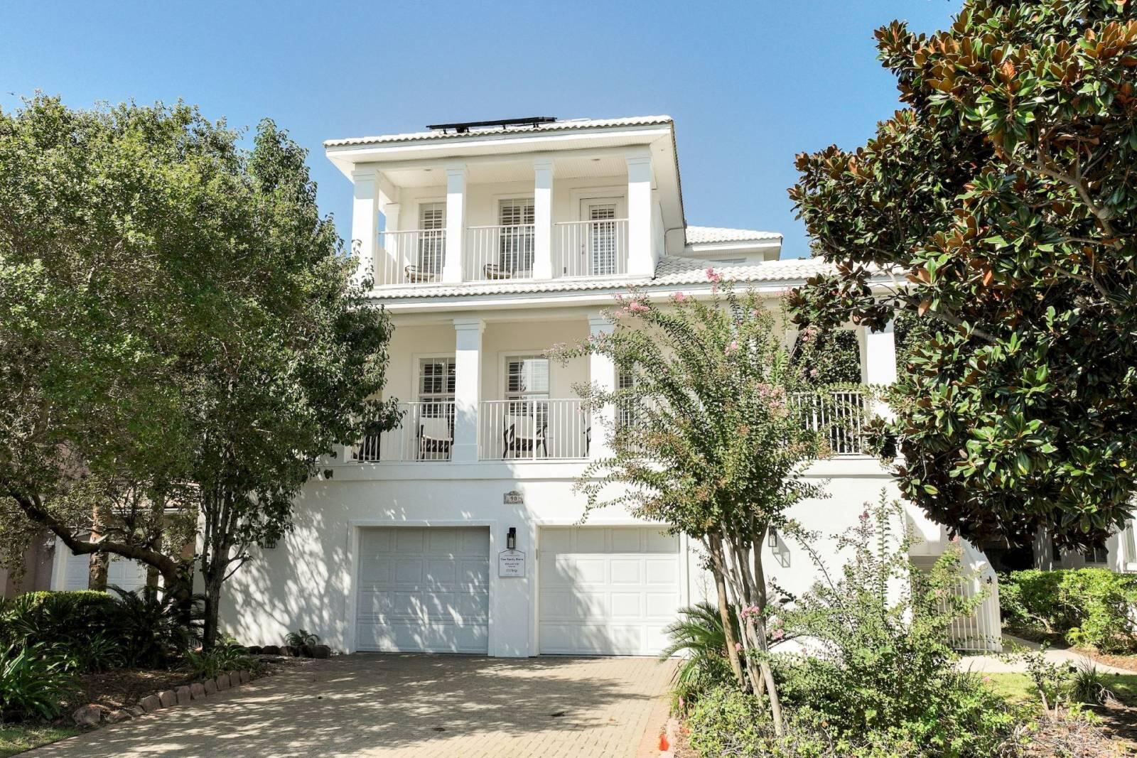 This spectacular home is located in the Heart of Destin in the gated community of Destiny near one of Destin's largest public beach access points. 90 Vista Bluffs is a well cared for three story home that would be perfect as a full time residence, 2nd home or rental home. This home has a full two car garage with plenty of storage and a 1st floor apartment or Mother-in-law suite with it's own entrance and lock out feature. Upstairs the main living area is on the 2nd floor and features wraparound porches to enjoy Florida's beautiful weather. The home has a master size bedroom on each floor, high ceilings, crown molding and updated luxury vinyl flooring throughout. The second floor also has a bonus room/study, currently beingused as a 5th bedroom. The third floor the master suite is a sanctuary for relaxing with a covered balcony and gorgeous views of the lake. This home has two laundry rooms, three AC's and features on demand tankless water heater. NEW SOLAR PANELS, NEW PAINT, INTERIOR AND EXTERIOR. The most beautiful beach in the world is just a five minute walk away and has public parking and restrooms, a Waterfront Restaurant, a Kid's Playground, a Boardwalk with Gazebos, and all of the Water Sports you desire. Destiny Subdivision is a gated community adjacent to the Gulf of Mexico flanked by coastal lakes and features tennis courts, gorgeous community grounds & pool area, fitness facility, entertaining space, lake front gazebo as well as centrally located near all of the world class shopping, dining & entertainment that Destin has to offer. Property is currently on a short term rental program and Buyer will be subject to reservations made on or before contract. All reservations must be honored.