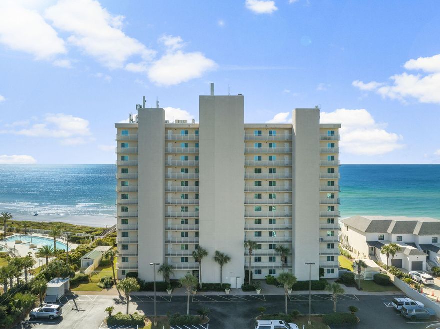 Enjoy beautiful panoramic views of the Gulf of Mexico from this 5th floor end unit. This freshly painted gulf front condo is your ticket to the much sought after 30A Beach lifestyle. Lovely updated décor with granite kitchen counters, stainless appliances and updated floors.  The balcony stretches the width of the condo, with access from the living room and master bedroom. This fully furnished, turnkey condo has plenty of room for the whole family to make vacation memories, and you can also put it to work as a vacation rental.  Actual rent for 2022 was $68,777, and as of Oct 2023 the unit has earned $59,321, with moderate owner usage throughout the year. 

BeachCrest has its own private beach with beach chair service for owners and guests. Additional amenities include natural gas grills, picnic tables, a grassy play area, and gulf front pool that is heated seasonally (Nov.1 - May1).