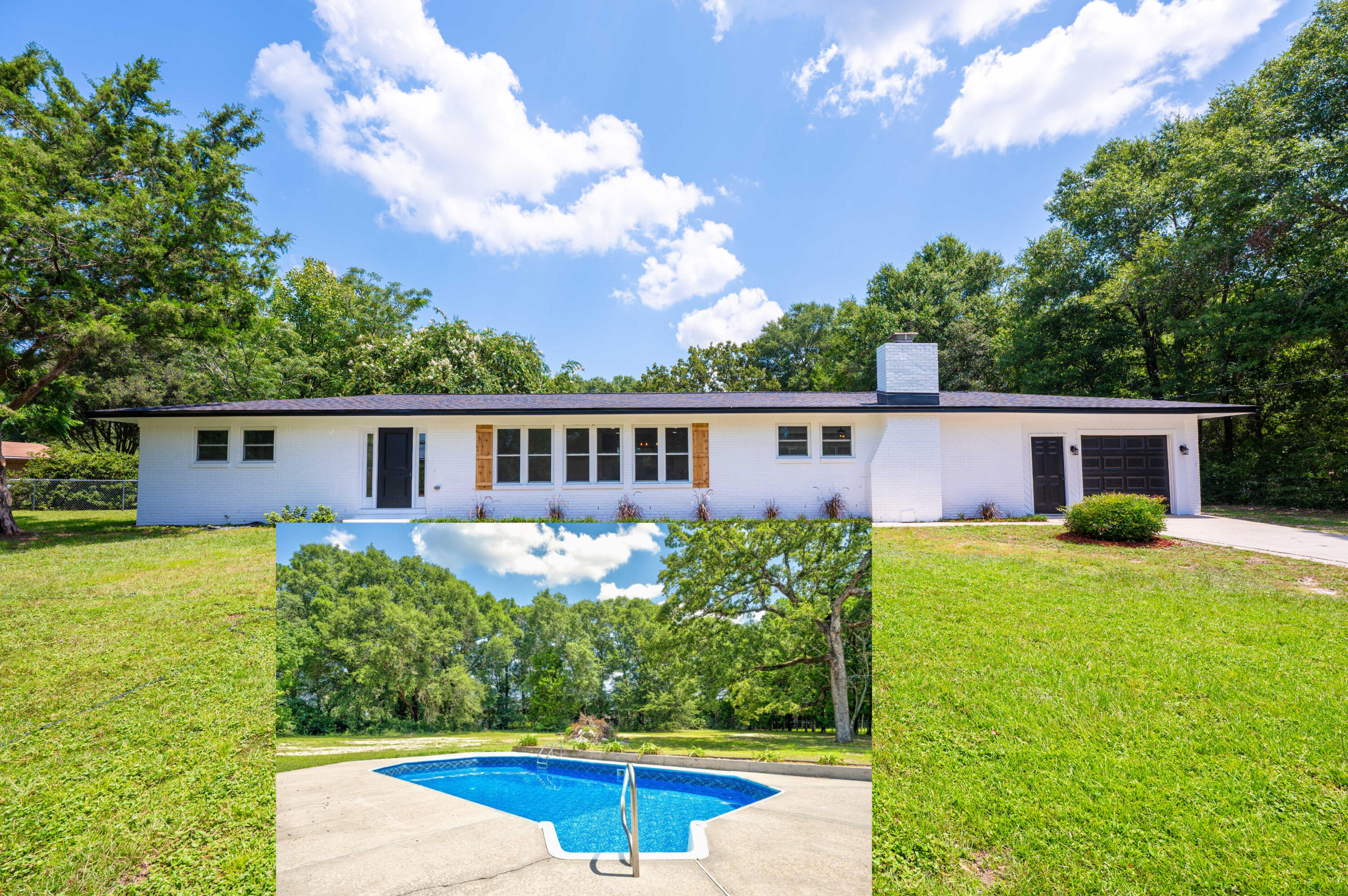 Welcome to your dream retreat in Crestview, FL! This fully refurbished home has it all, including a pristine pool with a new liner, new windows and doors, upgraded electrical inside and out, and a brand-new roof. The fresh paint, LVP flooring, and chic lighting throughout create a modern and inviting atmosphere. The heart of the home, the kitchen, showcases elegant quartz countertops and new white appliances, including a refrigerator that perfectly complements the space. Stay comfortable year-round with new gas heat and central AC, while the copper plumbing ensures long-lasting reliability. Situated on a sprawling 1.27-acre lot, this property offers ample space for outdoor activities, with room for a shop or convenient outdoor storage. Enjoy the best of both worlds, as you are