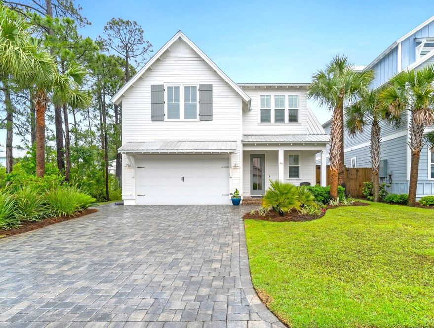 Perfectly located along one of the most popular and beautiful stretches of the beaches in all of Florida, this incredible home is a must see. Situated in the gated community of Villas of Frangista, this coastal community is only 4 blocks from the sugar white sand and emerald green water. This meticulously crafted 5 bedroom/4 bathroom home (+ a loft) showcases some of the best craftsmanship along the coast. Built by premier builder Huff Homes, you're immediately welcomed with elegant hardwood floors and custom trim as you walk through the front door. The spacious kitchen is truly stunning and just a few of the many features include customer cabinets, a large island, quartz countertops, a walk-in pantry, and high-end appliances.
